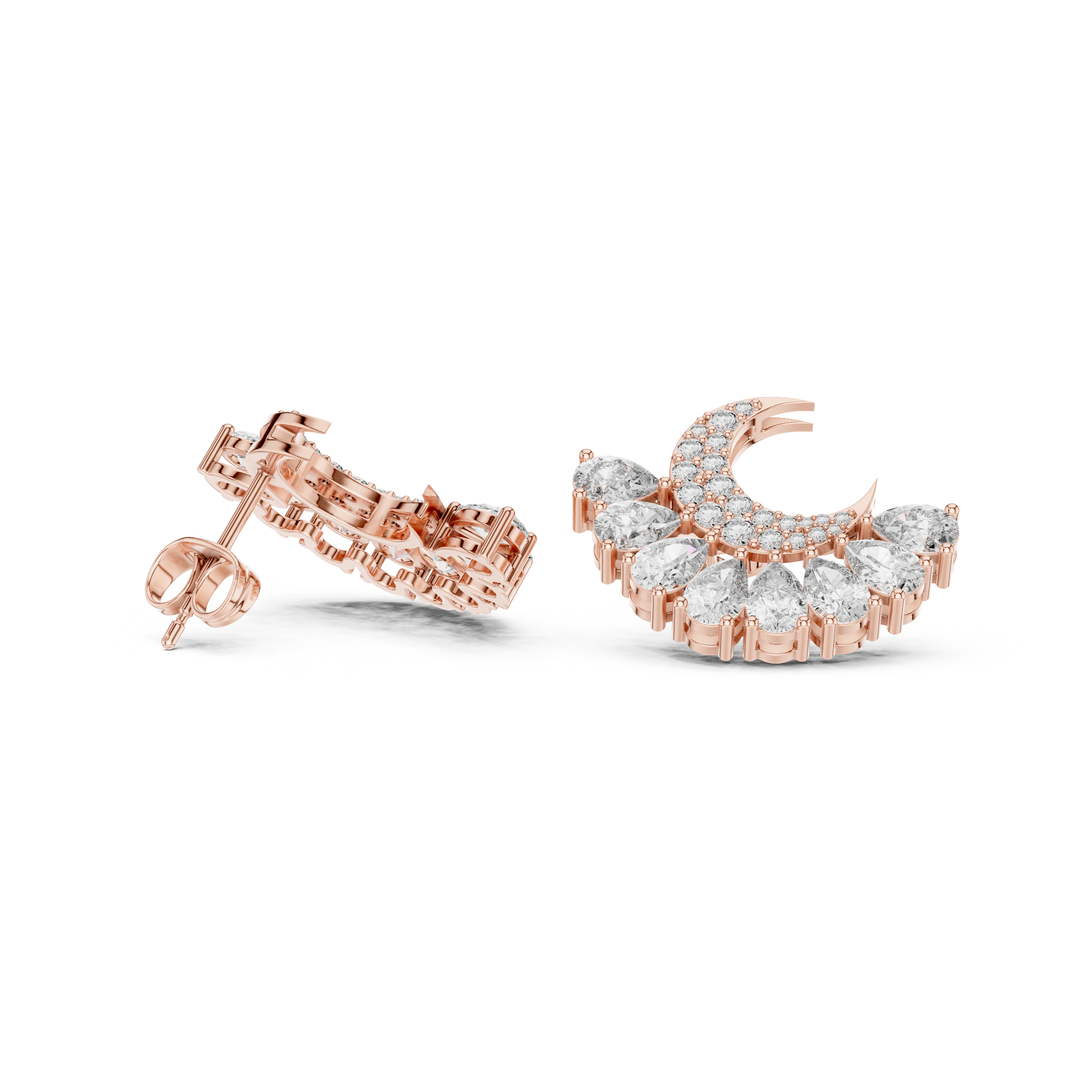 2.64 CT Pear Diamond Crescent Moon Stud Earrings
