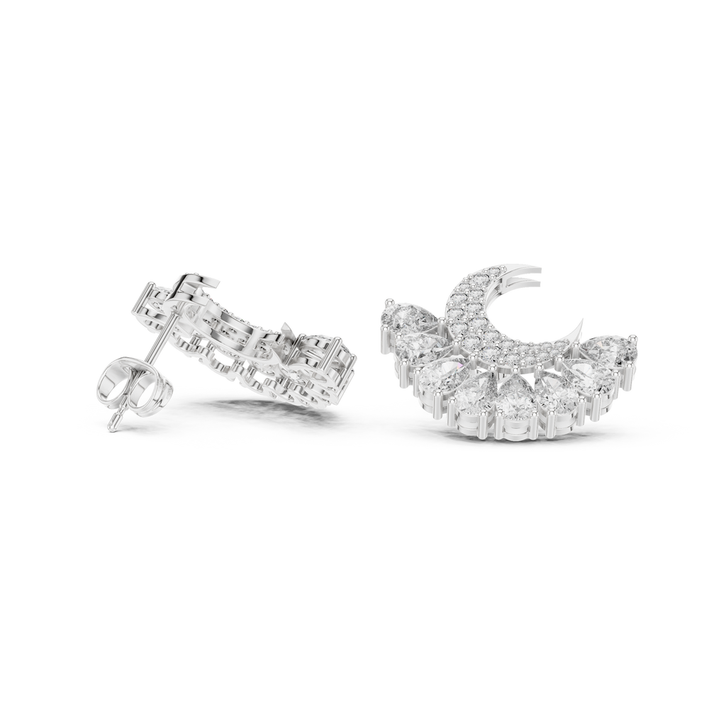 2.64 CT Pear Diamond Crescent Moon Stud Earrings