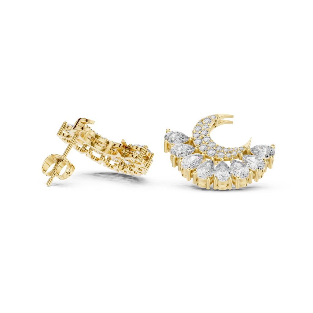 2.64 CT Pear Diamond Crescent Moon Stud Earrings