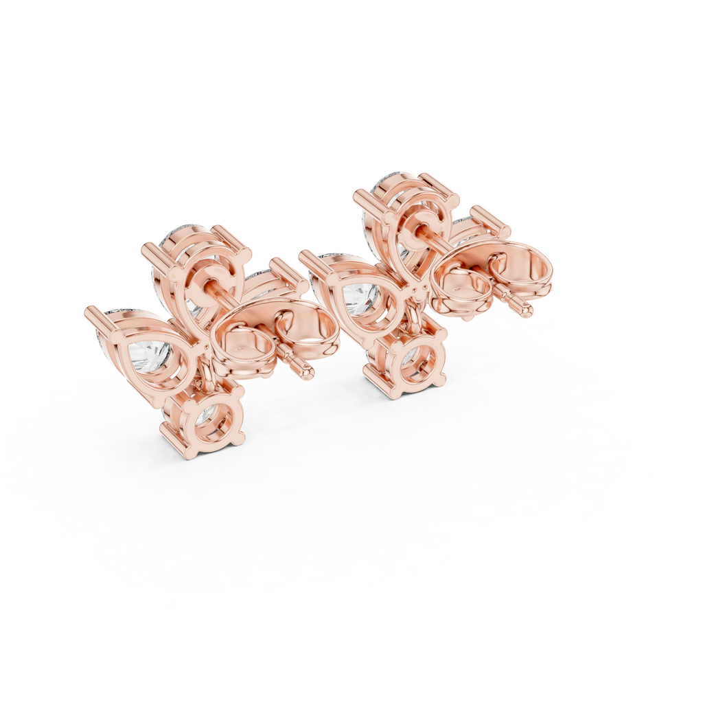 1.92 CT Pear & Round Diamond Floral Stud Earrings