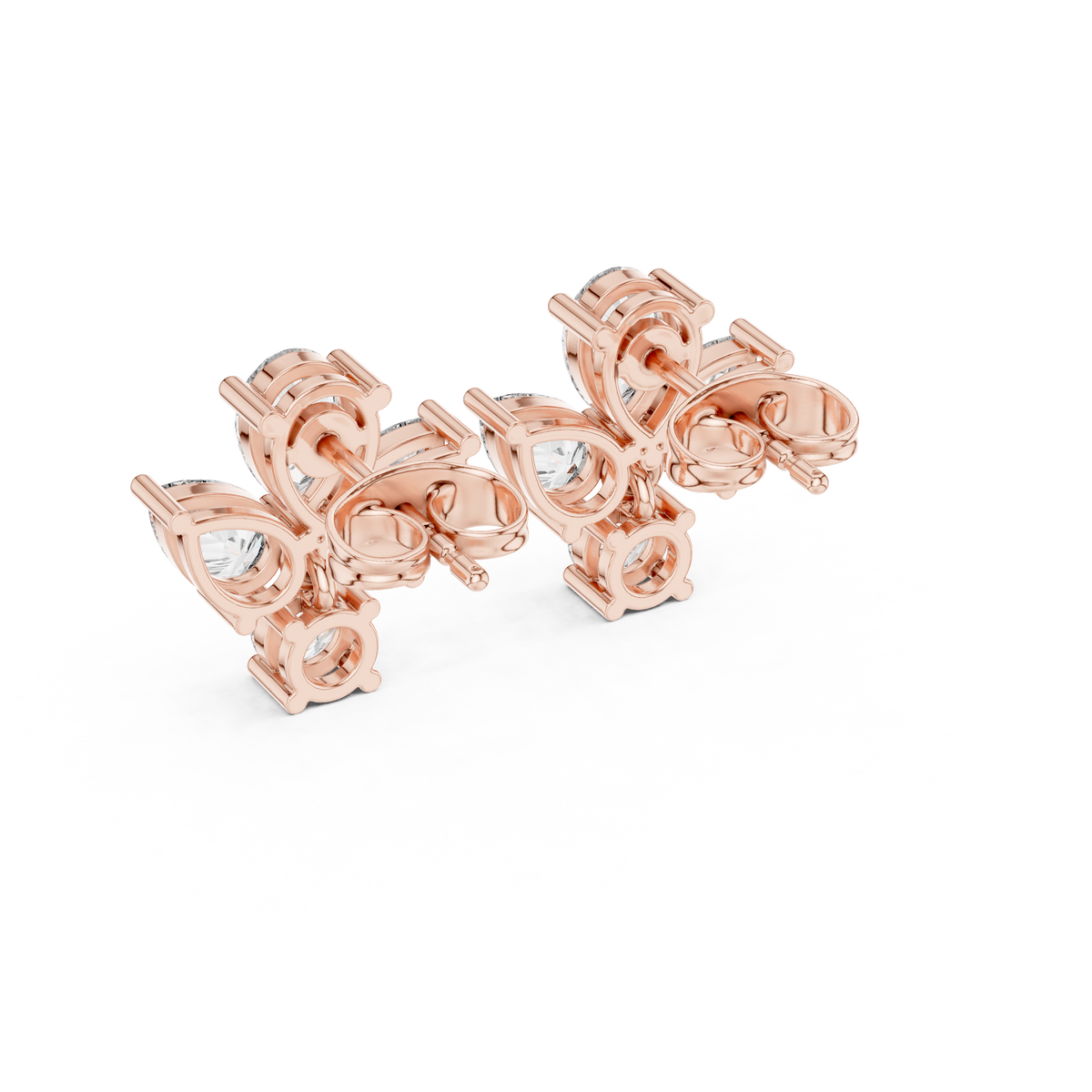 Pear & Round Diamond Floral Stud Earrings, lifestyle view — Jewelix Atelier