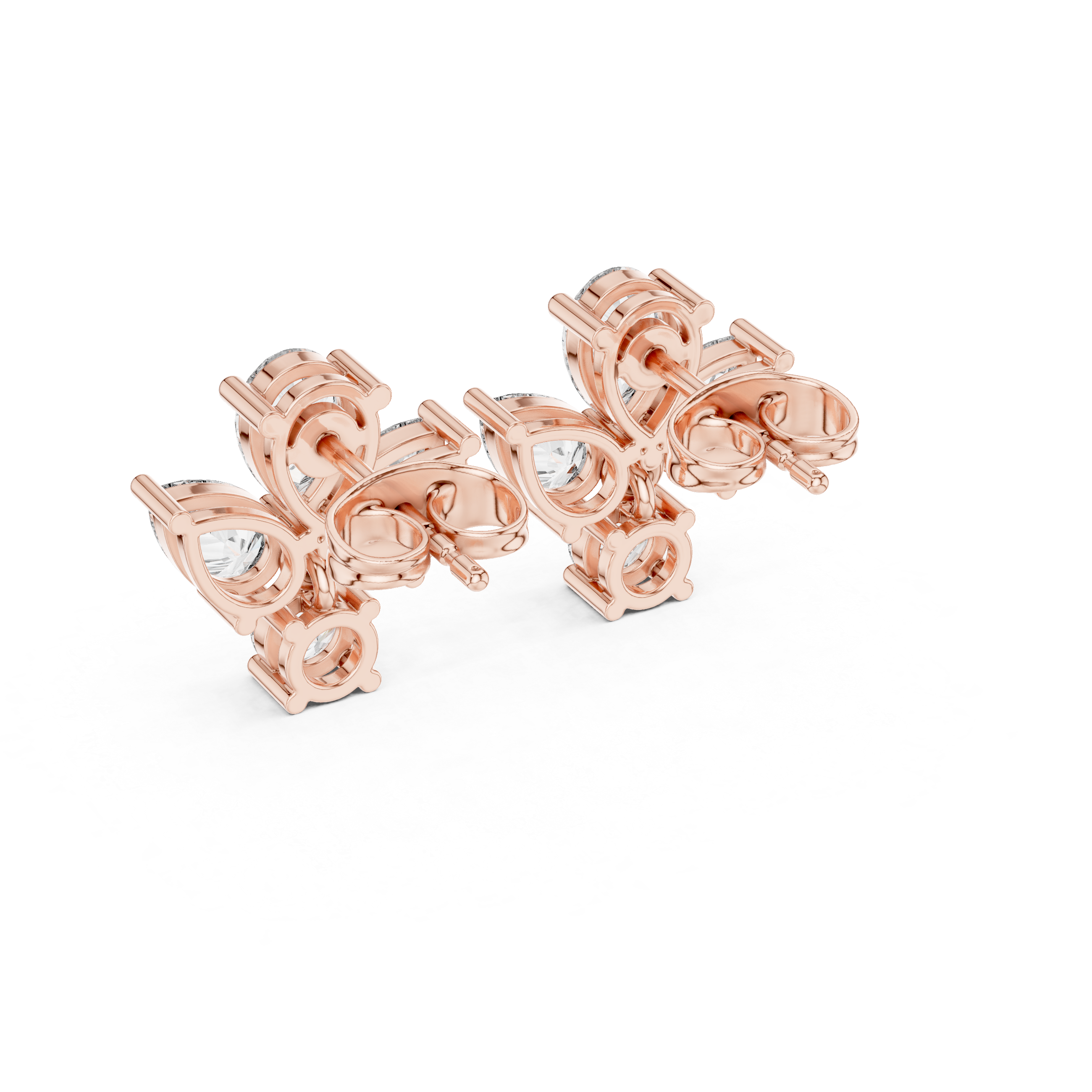 1.92 CT Pear & Round Diamond Floral Stud Earrings