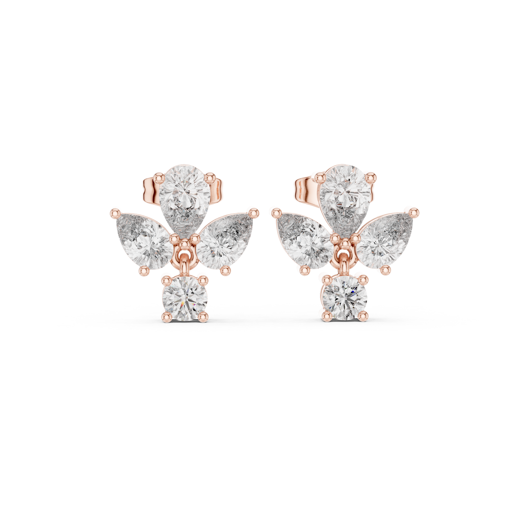 1.92 CT Pear & Round Diamond Floral Stud Earrings
