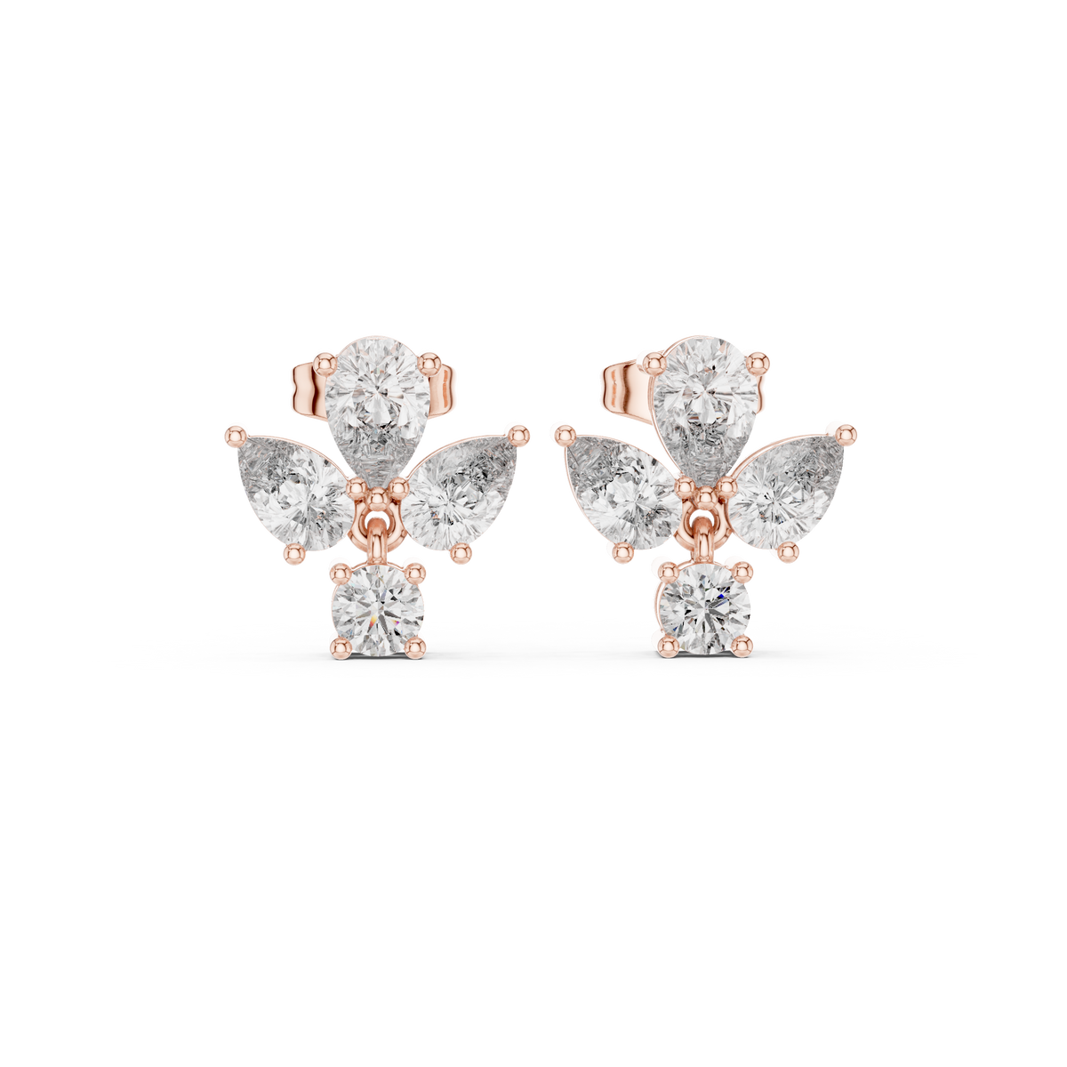 Pear & Round Diamond Floral Stud Earrings, gallery image — Jewelix Atelier