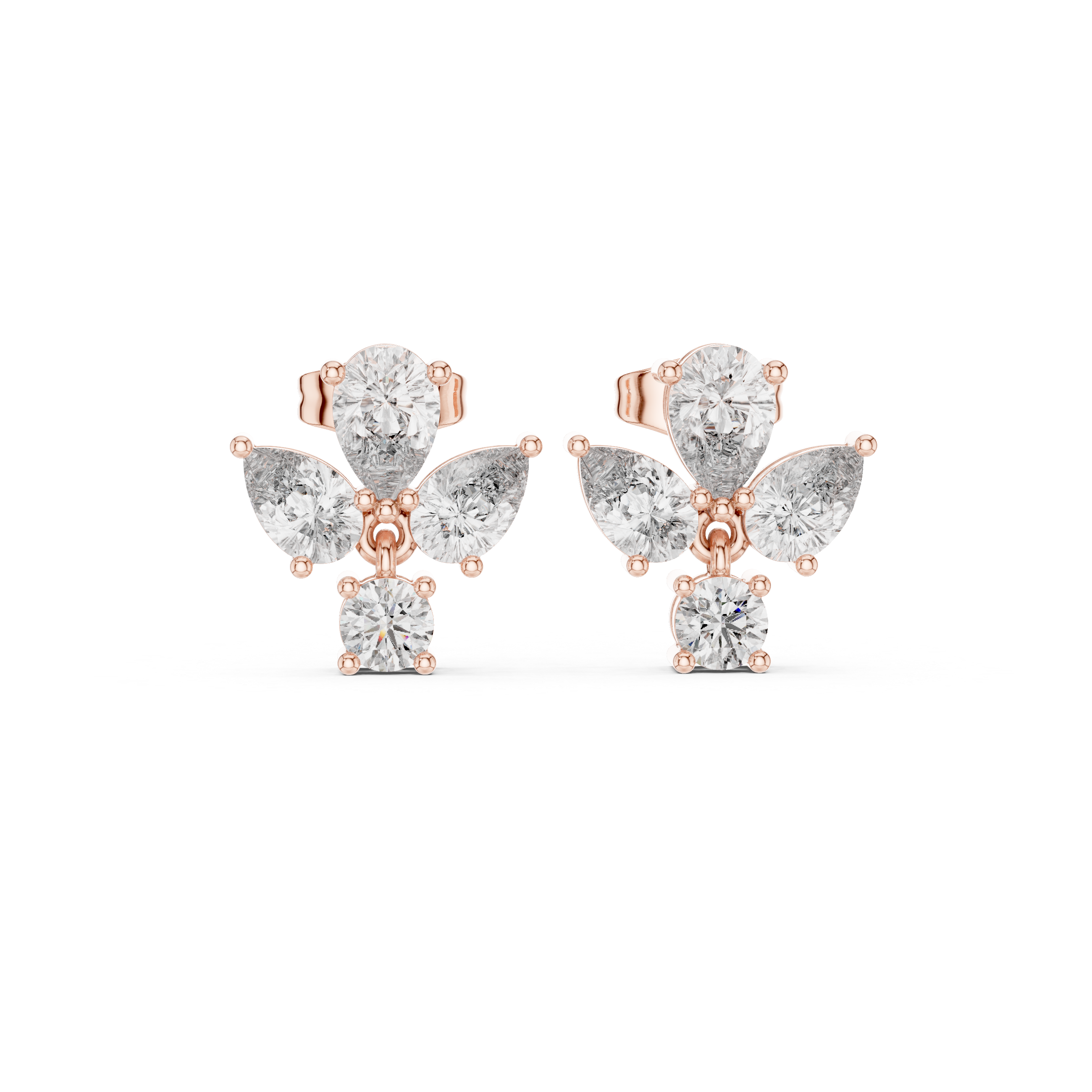 1.92 CT Pear & Round Diamond Floral Stud Earrings