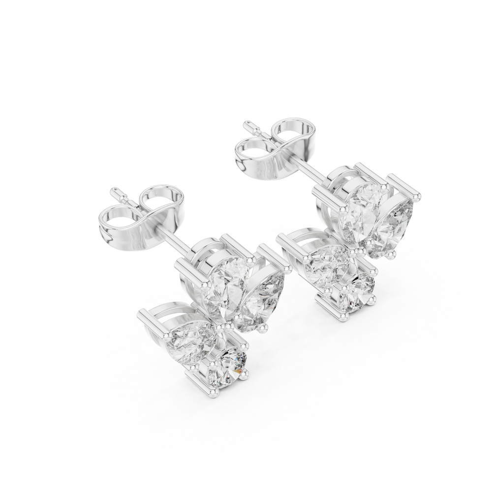 1.92 CT Pear & Round Diamond Floral Stud Earrings