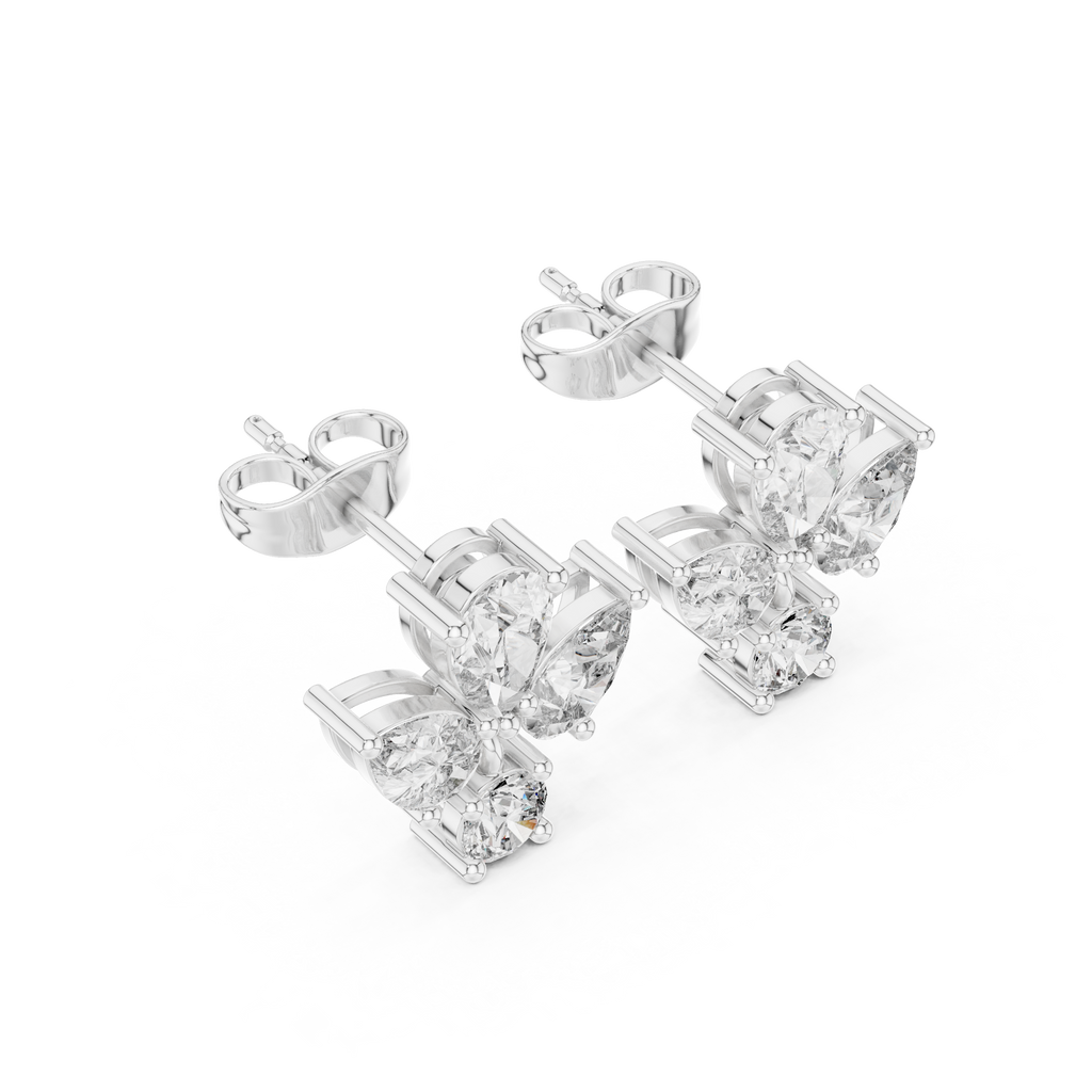 1.92 CT Pear & Round Diamond Floral Stud Earrings