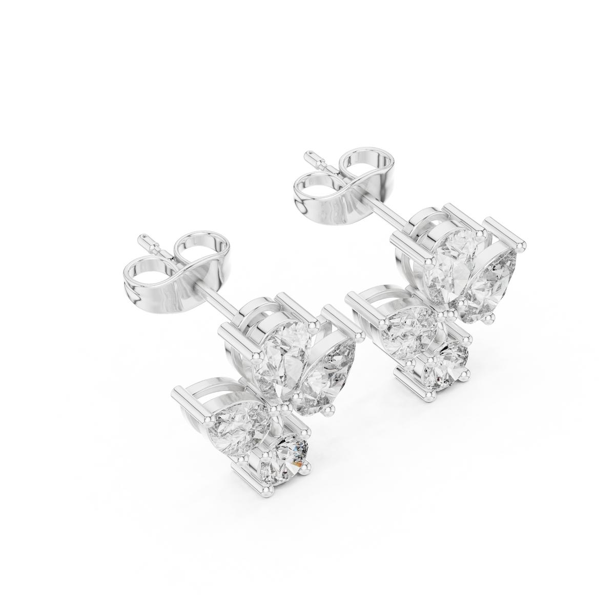 Pear & Round Diamond Floral Stud Earrings, alternate view — Jewelix Atelier