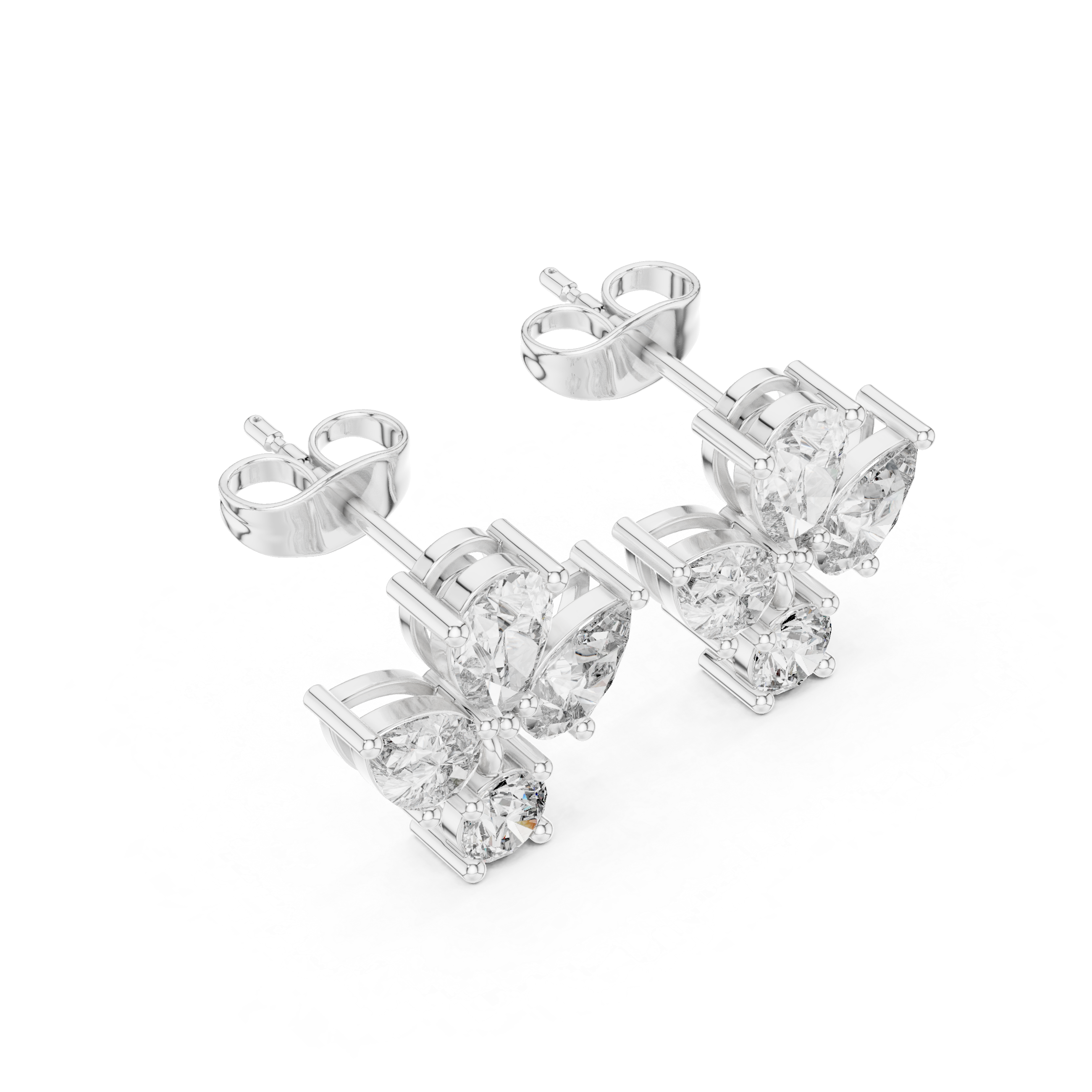 1.92 CT Pear & Round Diamond Floral Stud Earrings