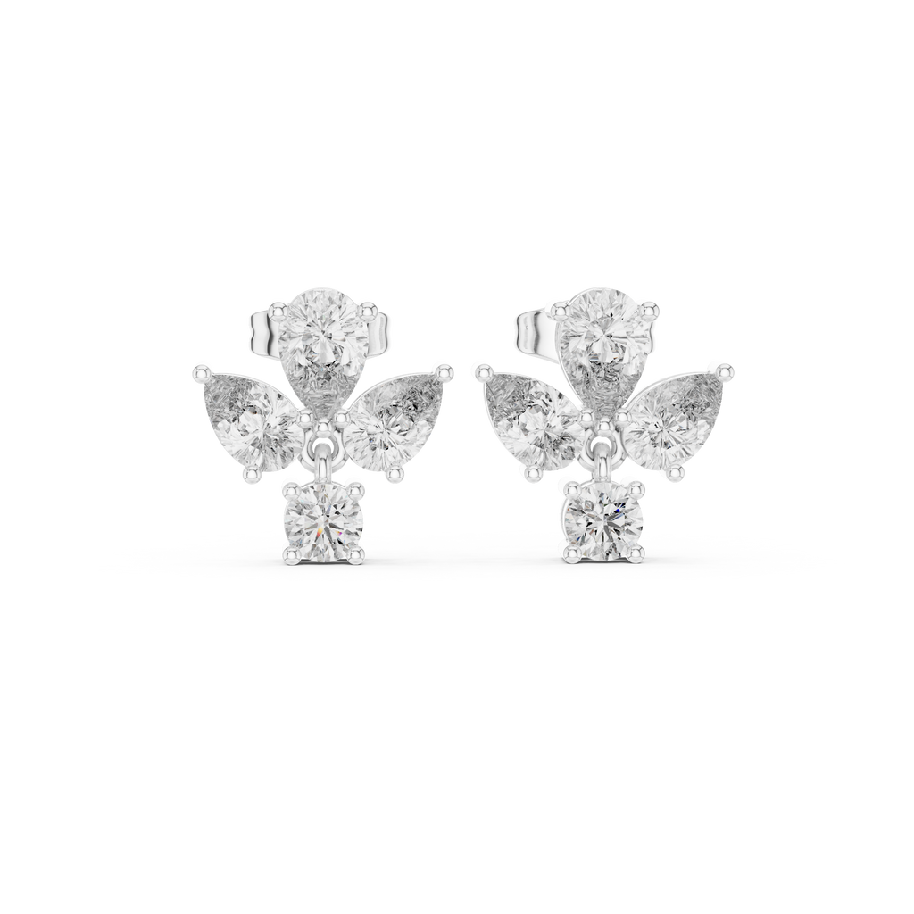 1.92 CT Pear & Round Diamond Floral Stud Earrings