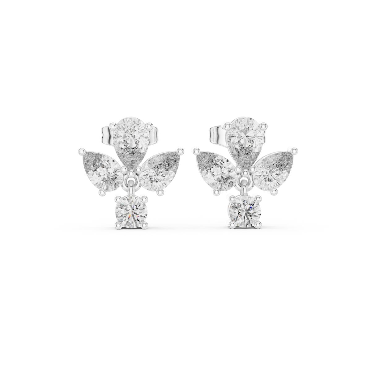 Pear & Round Diamond Floral Stud Earrings — Jewelix Atelier