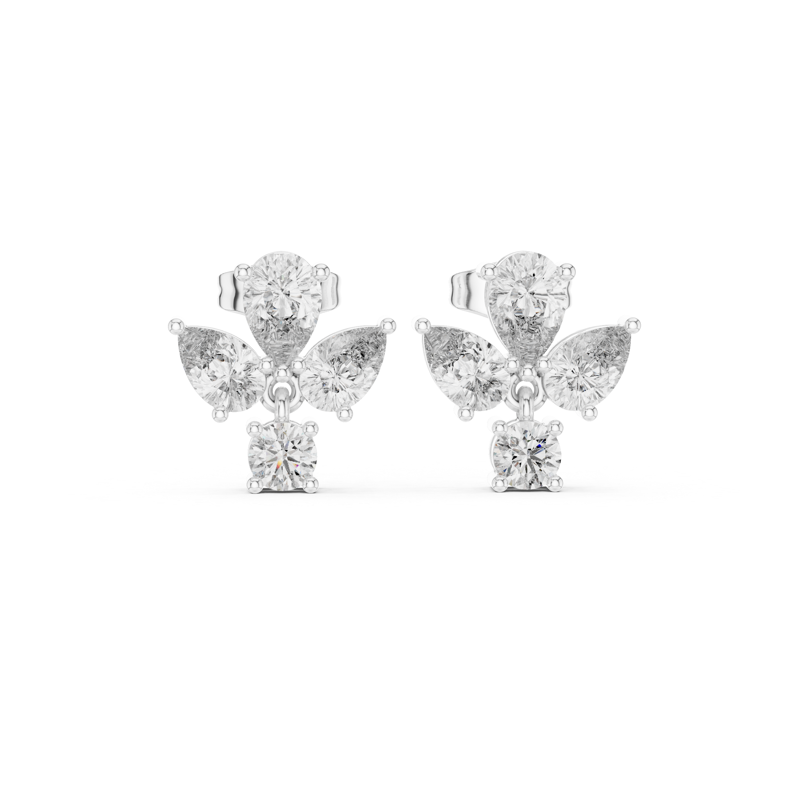 1.92 CT Pear & Round Diamond Floral Stud Earrings