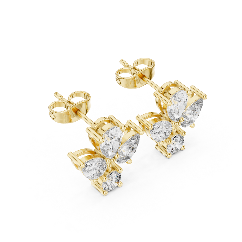 1.92 CT Pear & Round Diamond Floral Stud Earrings