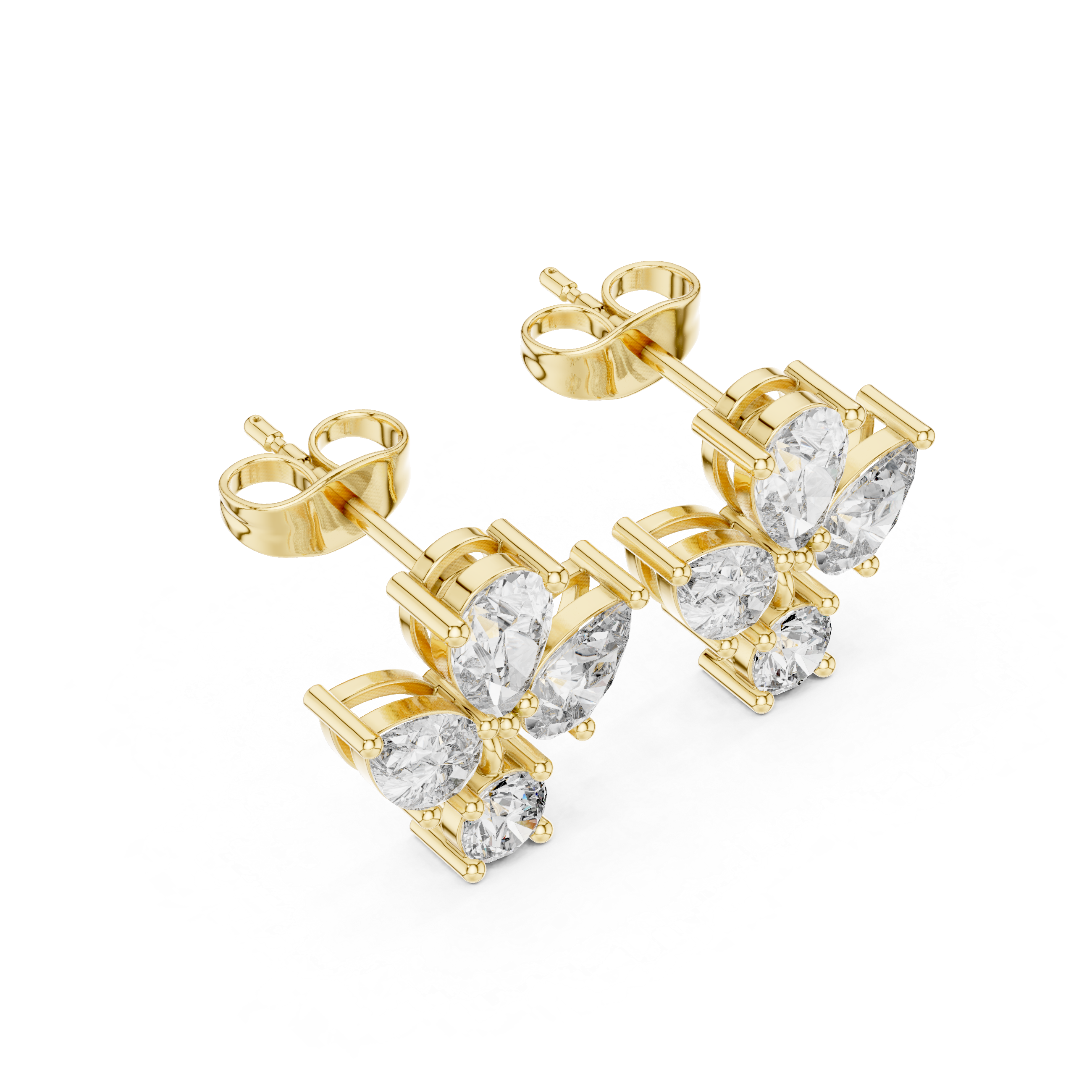 1.92 CT Pear & Round Diamond Floral Stud Earrings