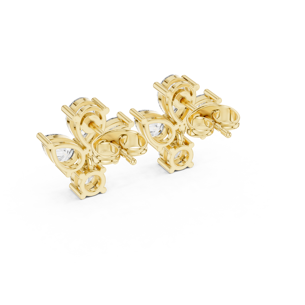 1.92 CT Pear & Round Diamond Floral Stud Earrings
