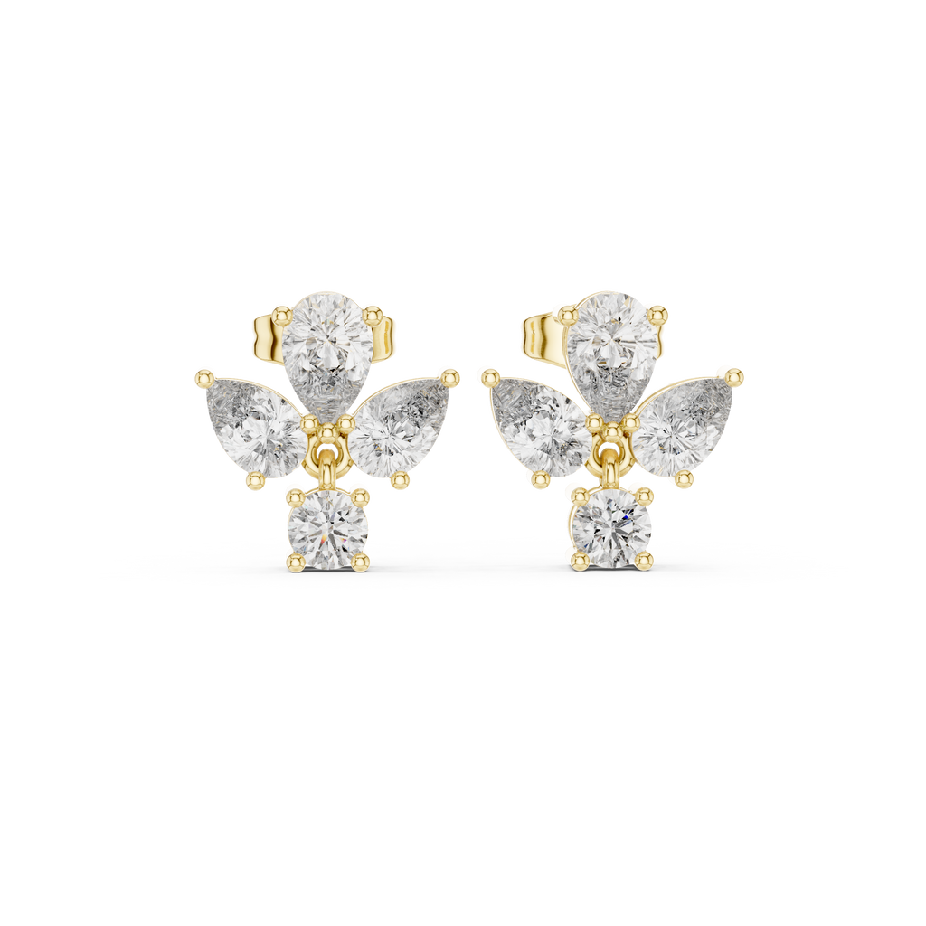 1.92 CT Pear & Round Diamond Floral Stud Earrings