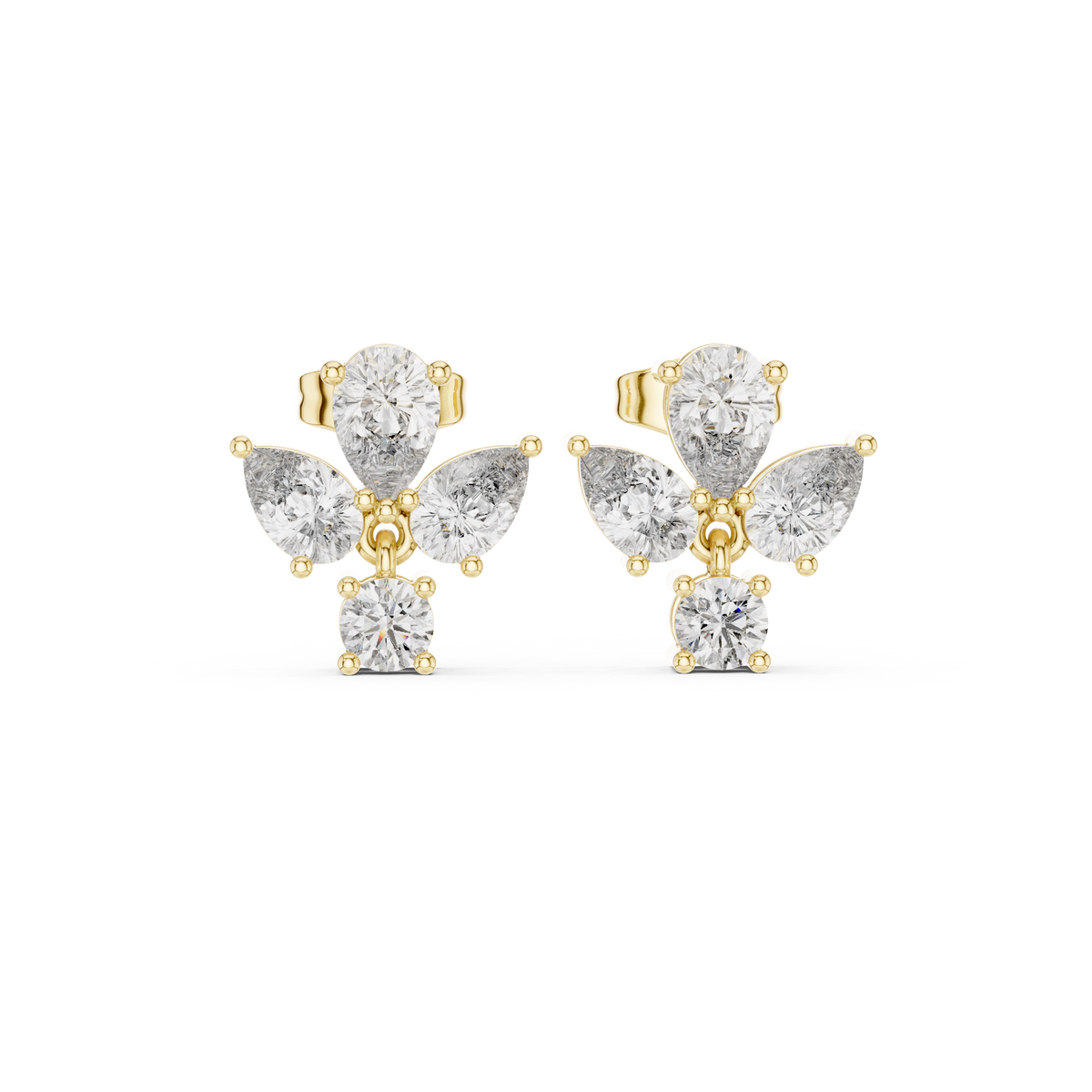 Pear & Round Diamond Floral Stud Earrings, additional photo — Jewelix Atelier