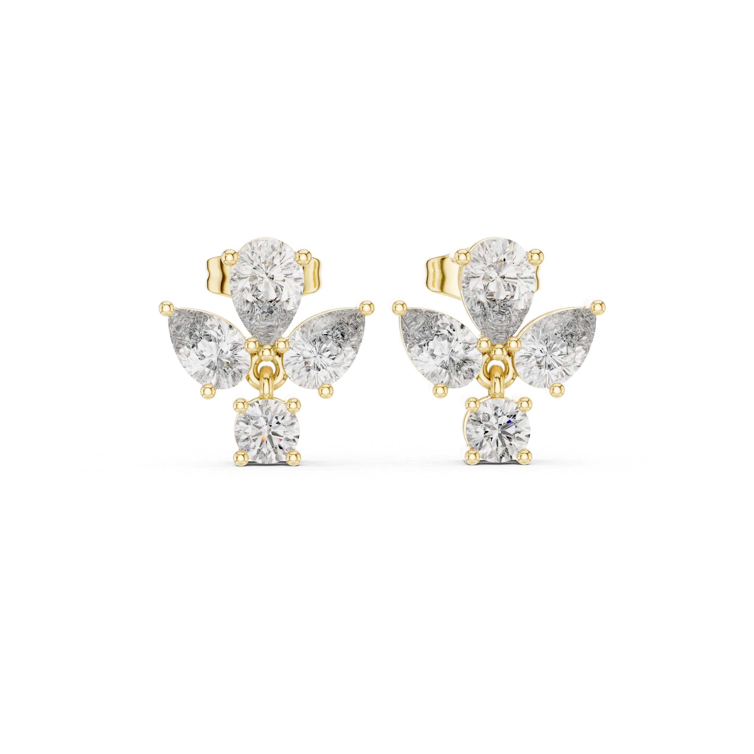 1.92 CT Pear & Round Diamond Floral Stud Earrings