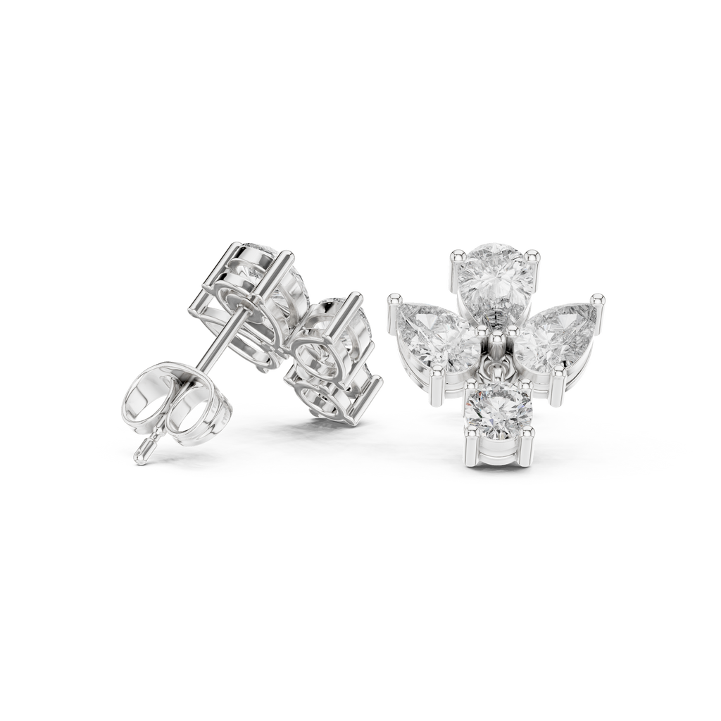 1.92 CT Pear & Round Diamond Floral Stud Earrings
