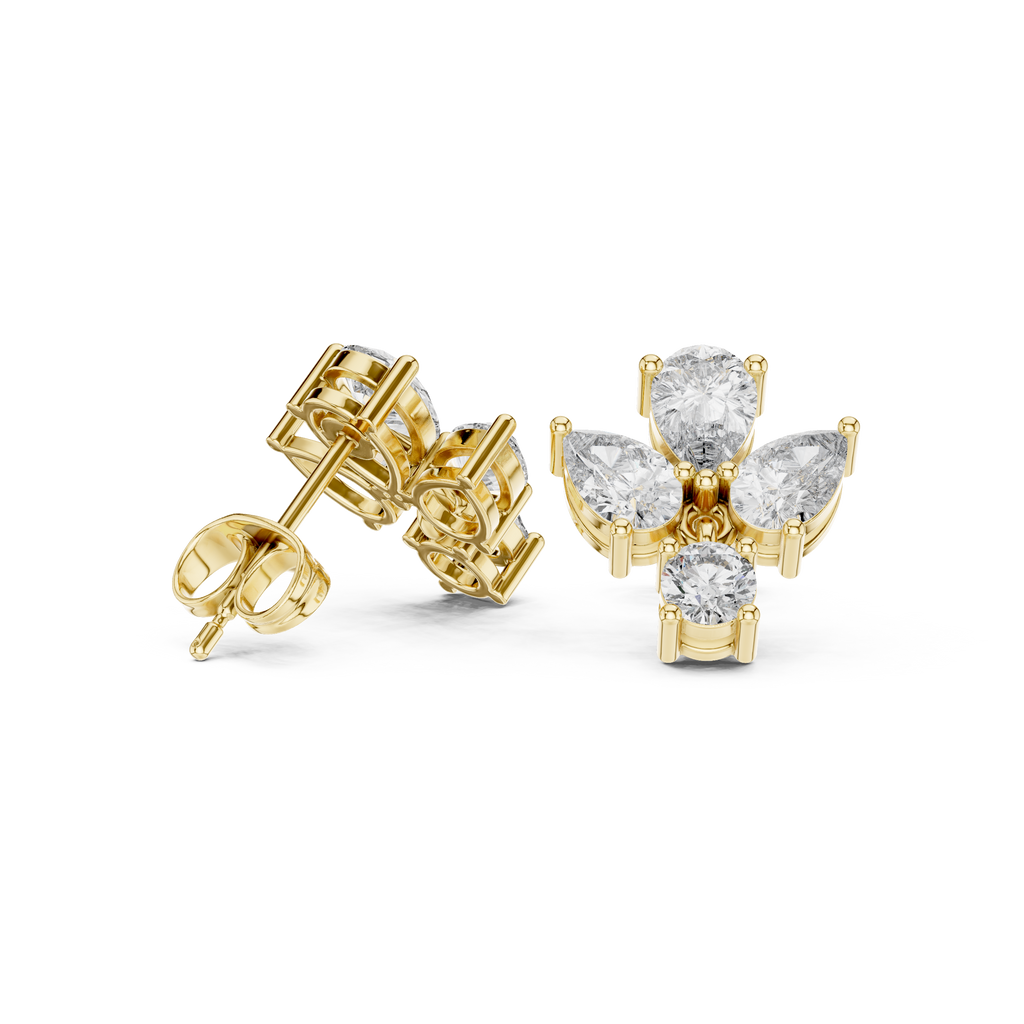 1.92 CT Pear & Round Diamond Floral Stud Earrings