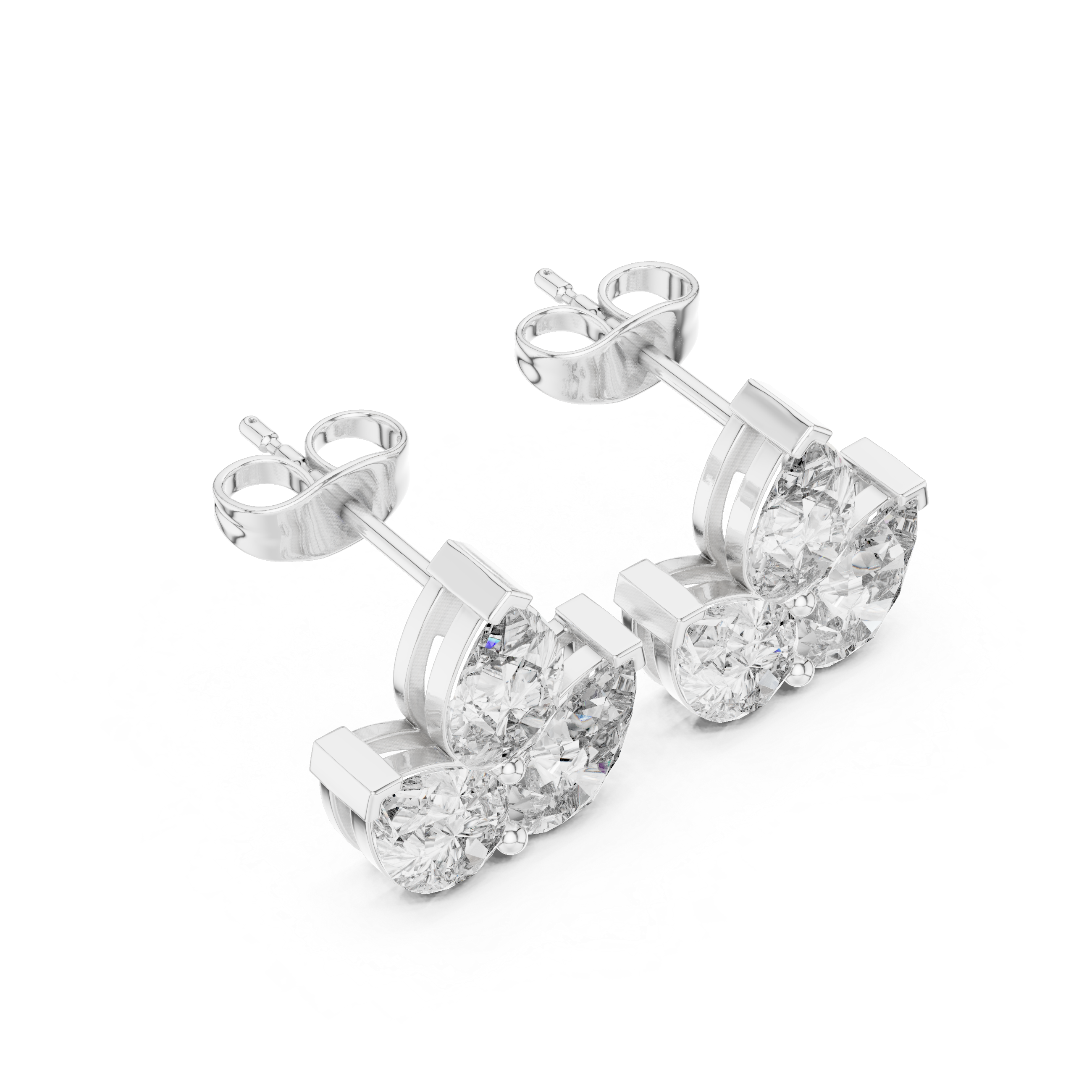 2.94 CT Pear Diamond Trio Stud Earrings