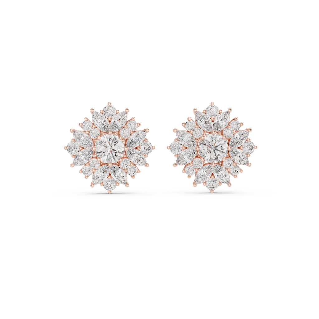 4.12 CT Marquise Diamond Floral Cluster Stud Earrings