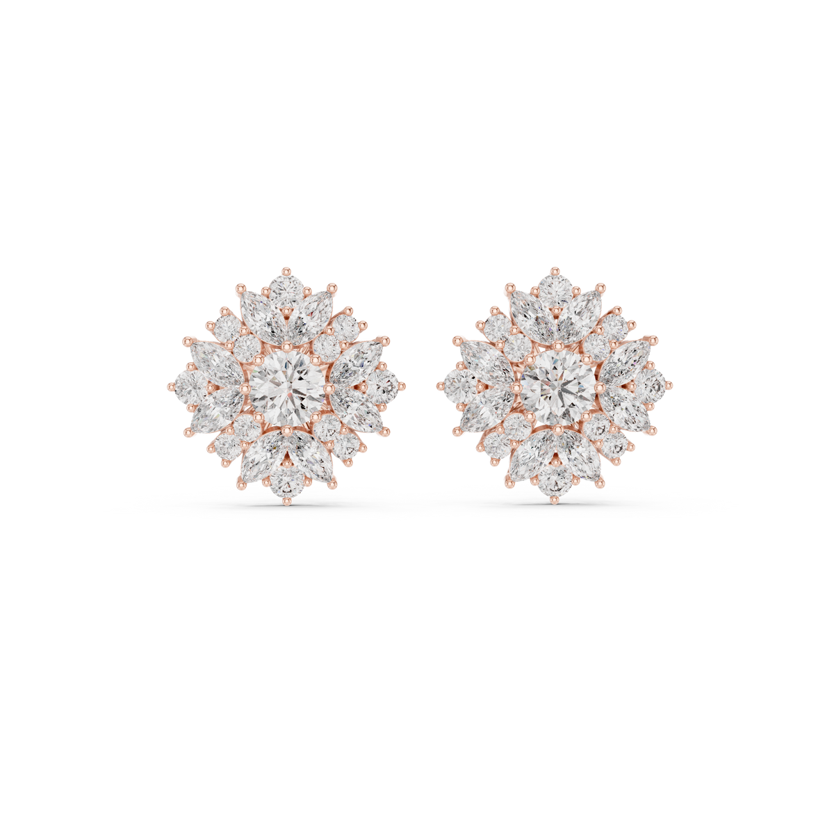 4.12 ct Marquise Diamond Floral Cluster Stud Earrings, gallery image — Jewelix Atelier
