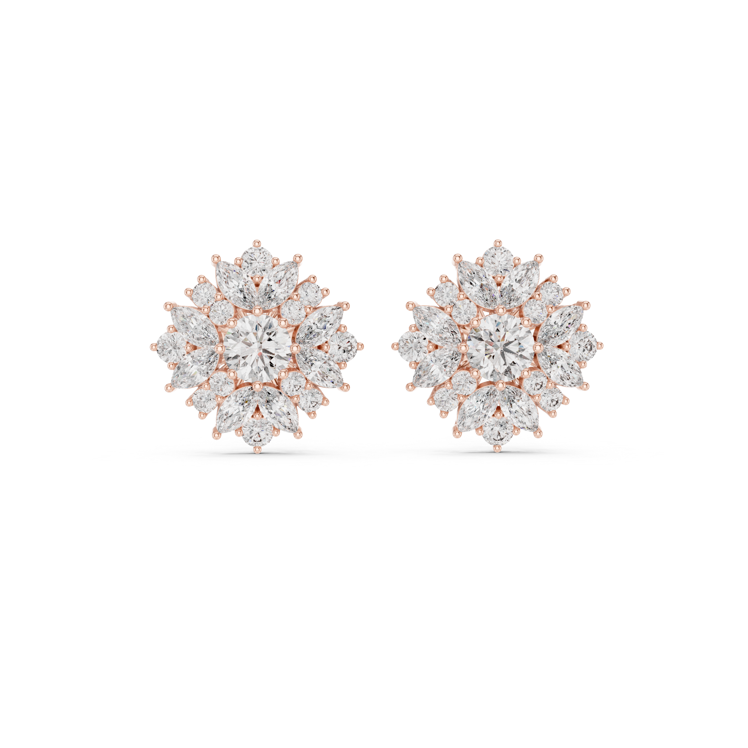 4.12 CT Marquise Diamond Floral Cluster Stud Earrings
