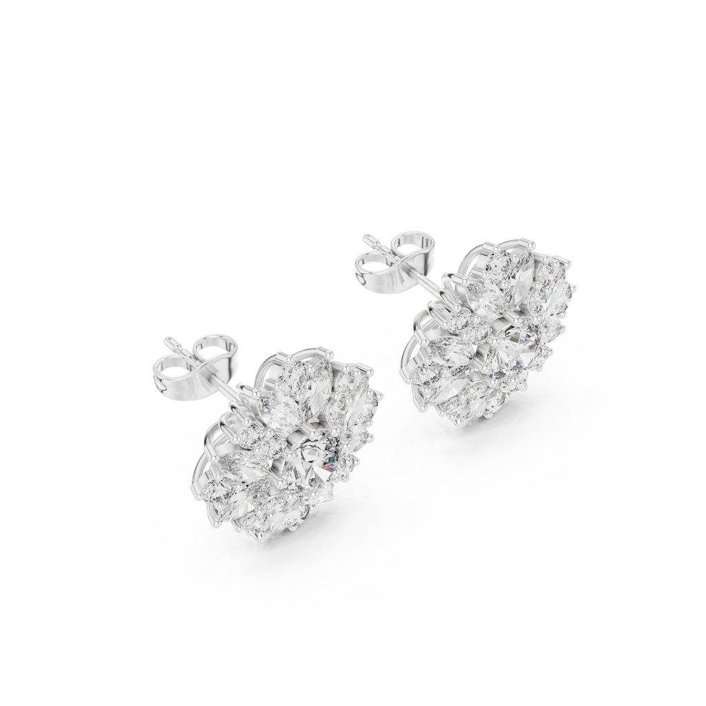4.12 CT Marquise Diamond Floral Cluster Stud Earrings