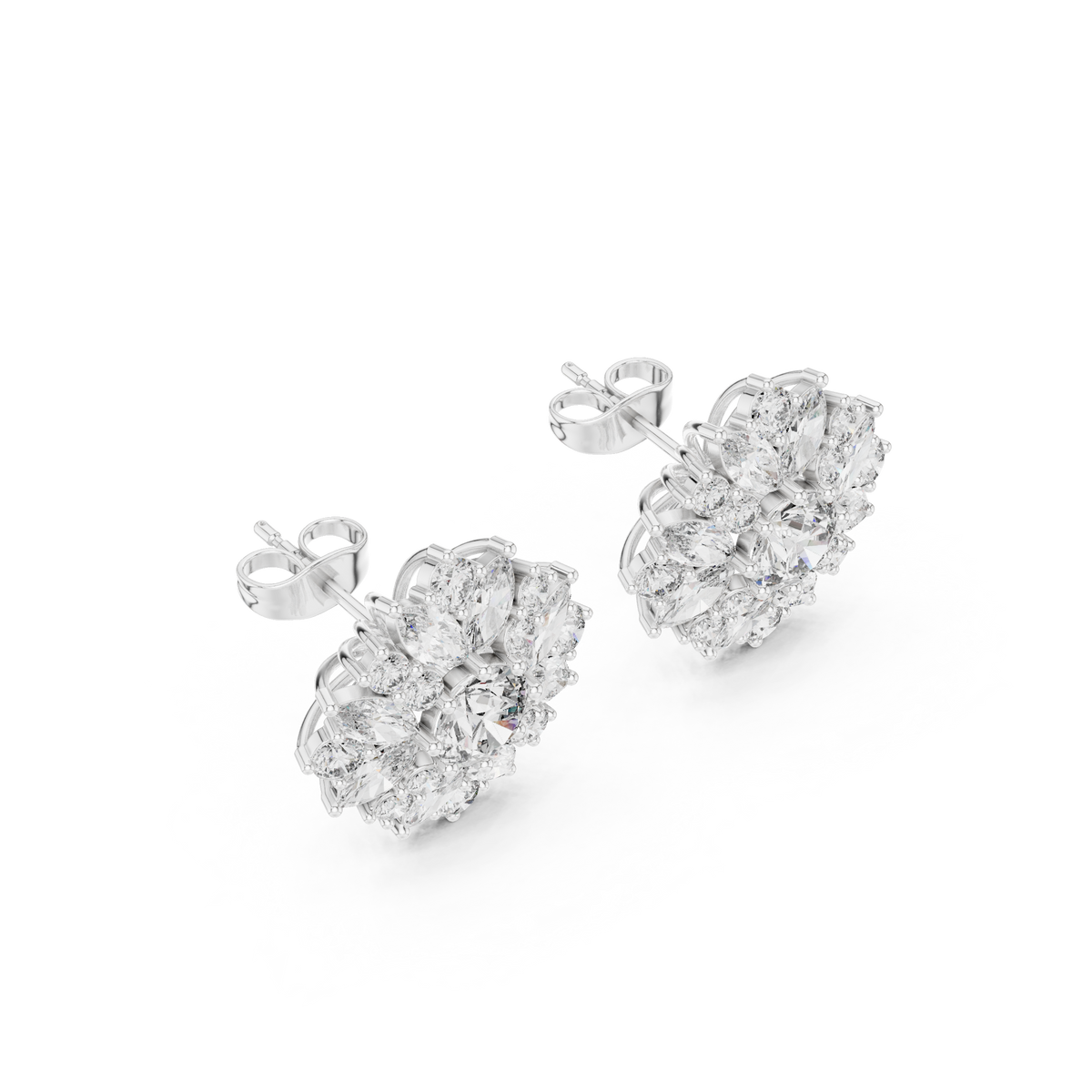 4.12 ct Marquise Diamond Floral Cluster Stud Earrings, alternate view — Jewelix Atelier