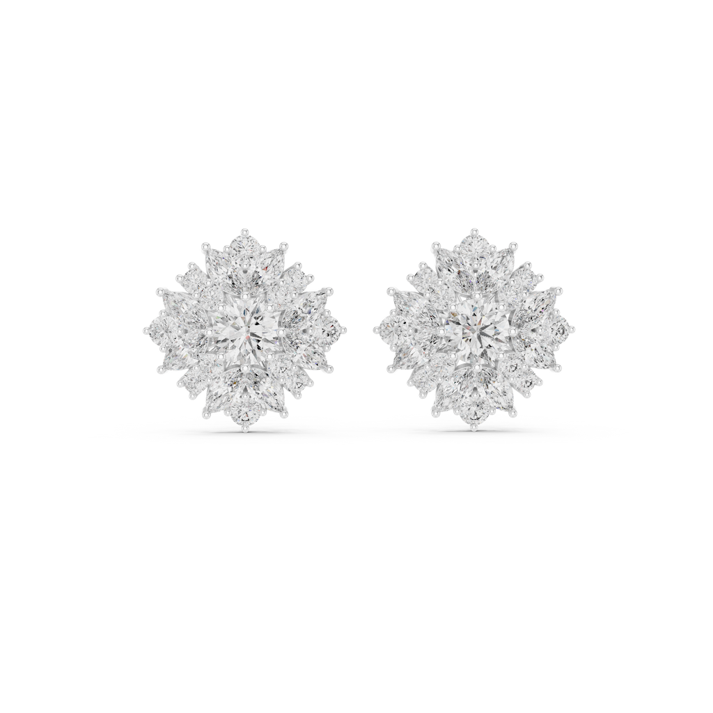 4.12 CT Marquise Diamond Floral Cluster Stud Earrings