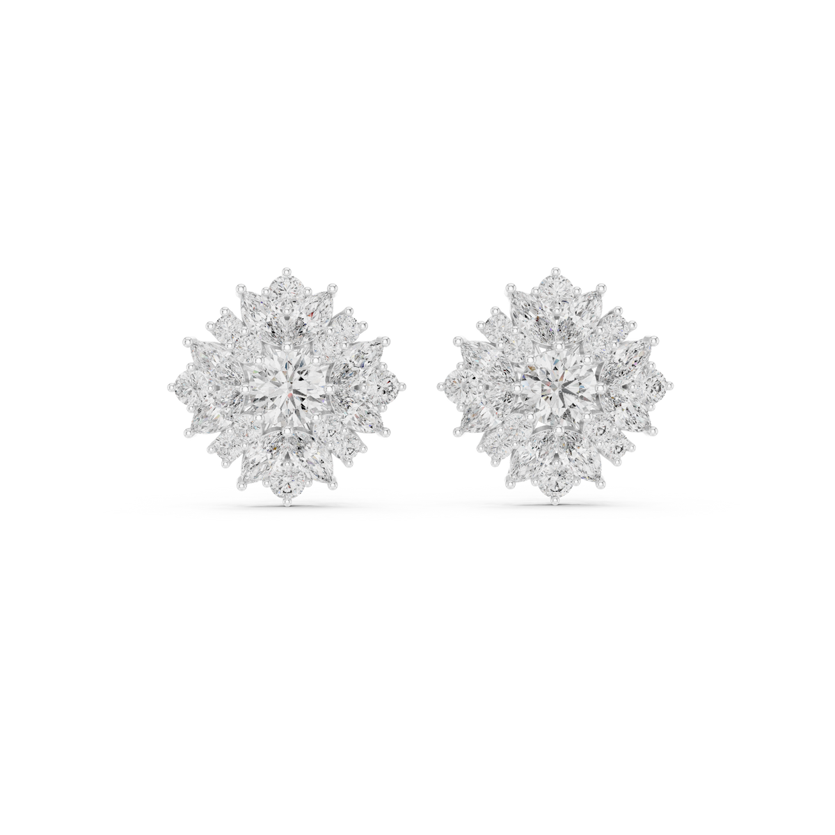 4.12 ct Marquise Diamond Floral Cluster Stud Earrings — Jewelix Atelier