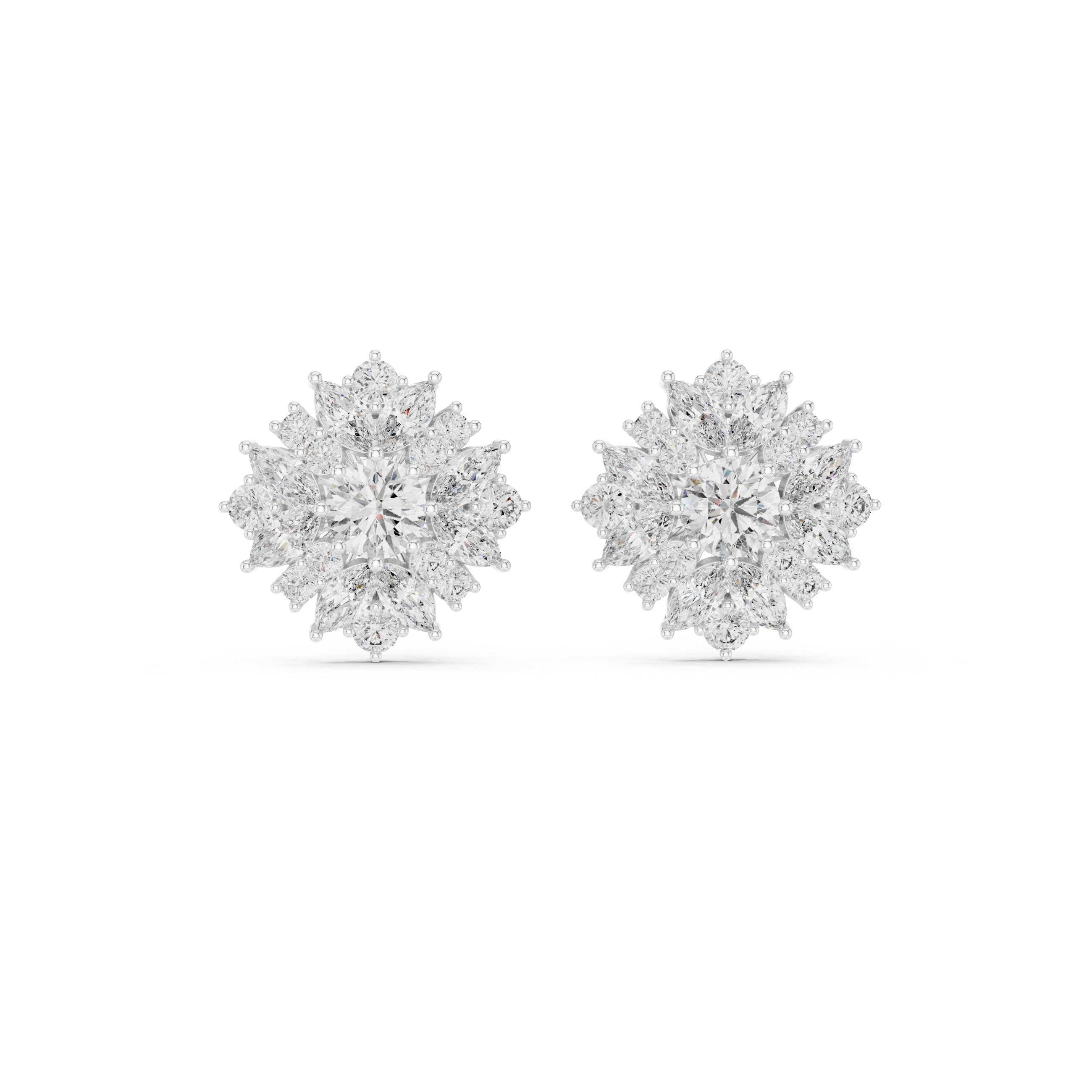 4.12 CT Marquise Diamond Floral Cluster Stud Earrings