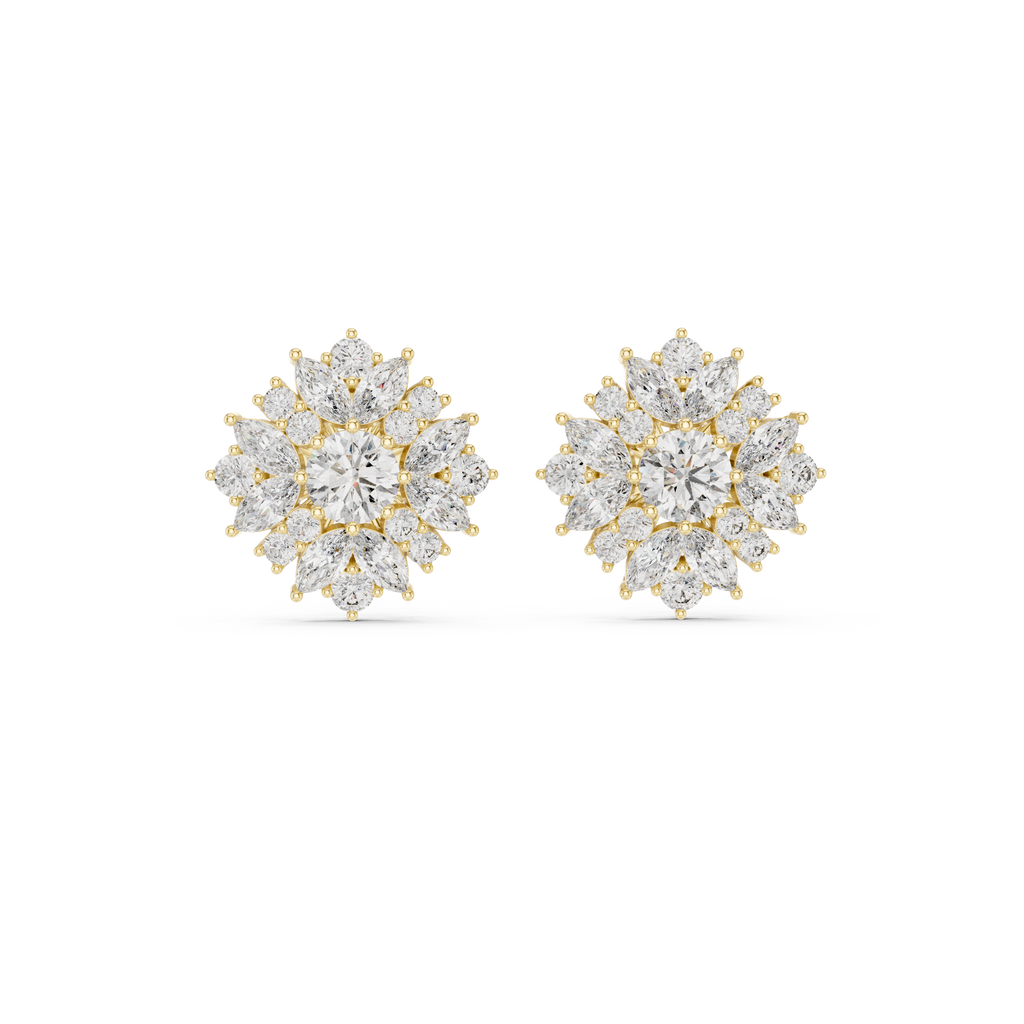4.12 CT Marquise Diamond Floral Cluster Stud Earrings