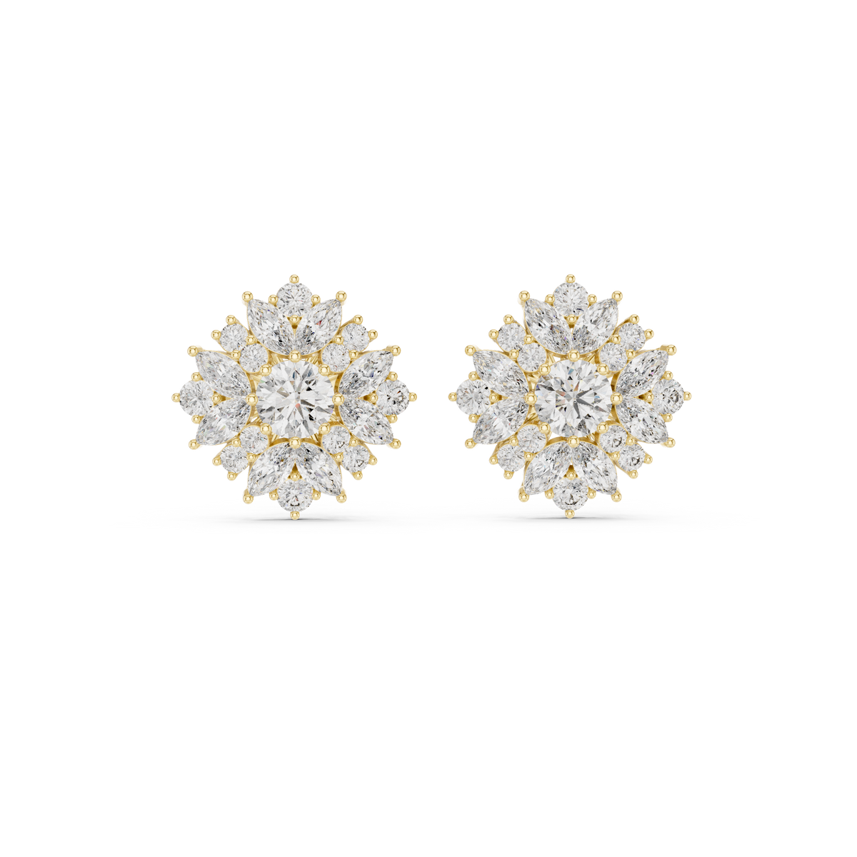 4.12 ct Marquise Diamond Floral Cluster Stud Earrings, additional photo — Jewelix Atelier