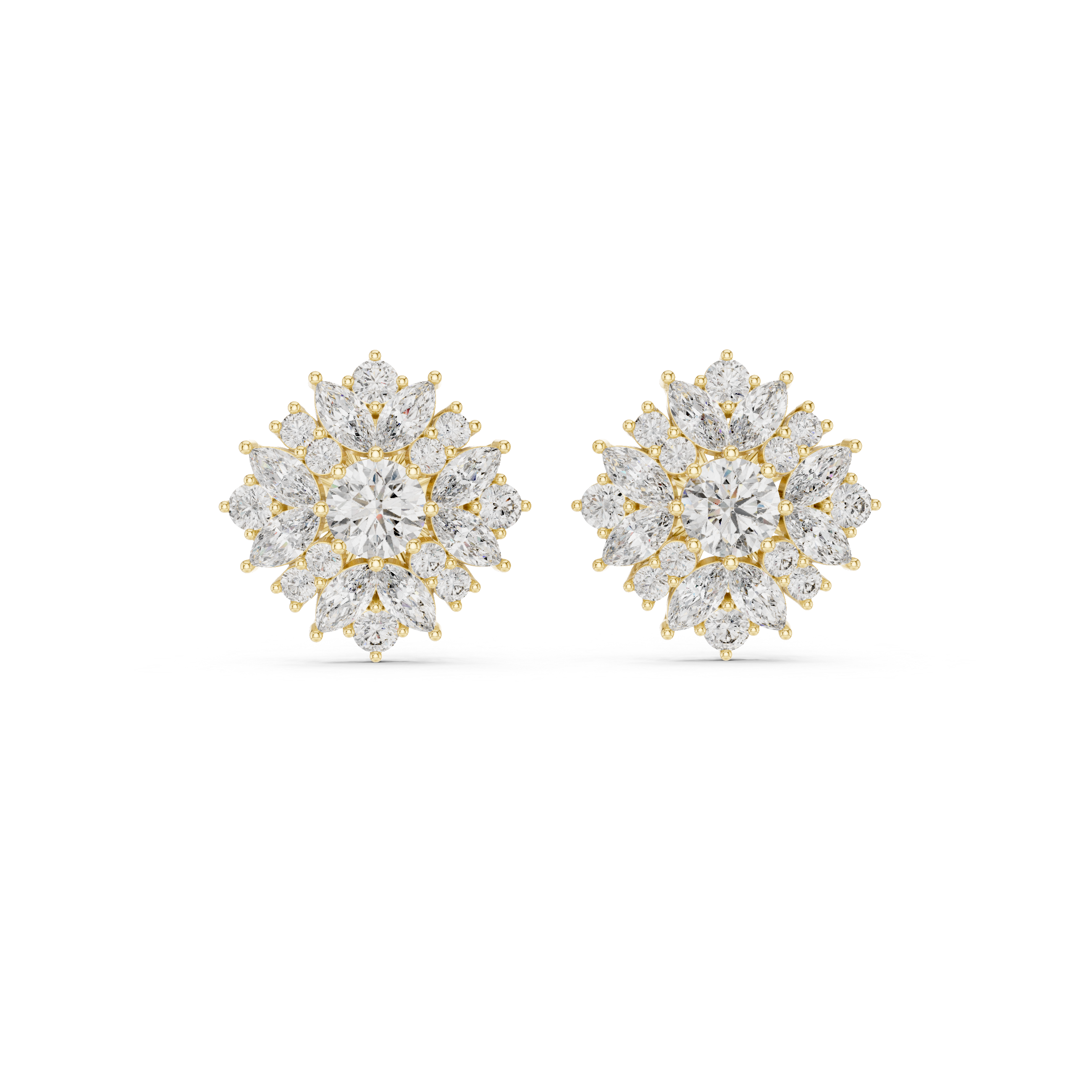 4.12 CT Marquise Diamond Floral Cluster Stud Earrings
