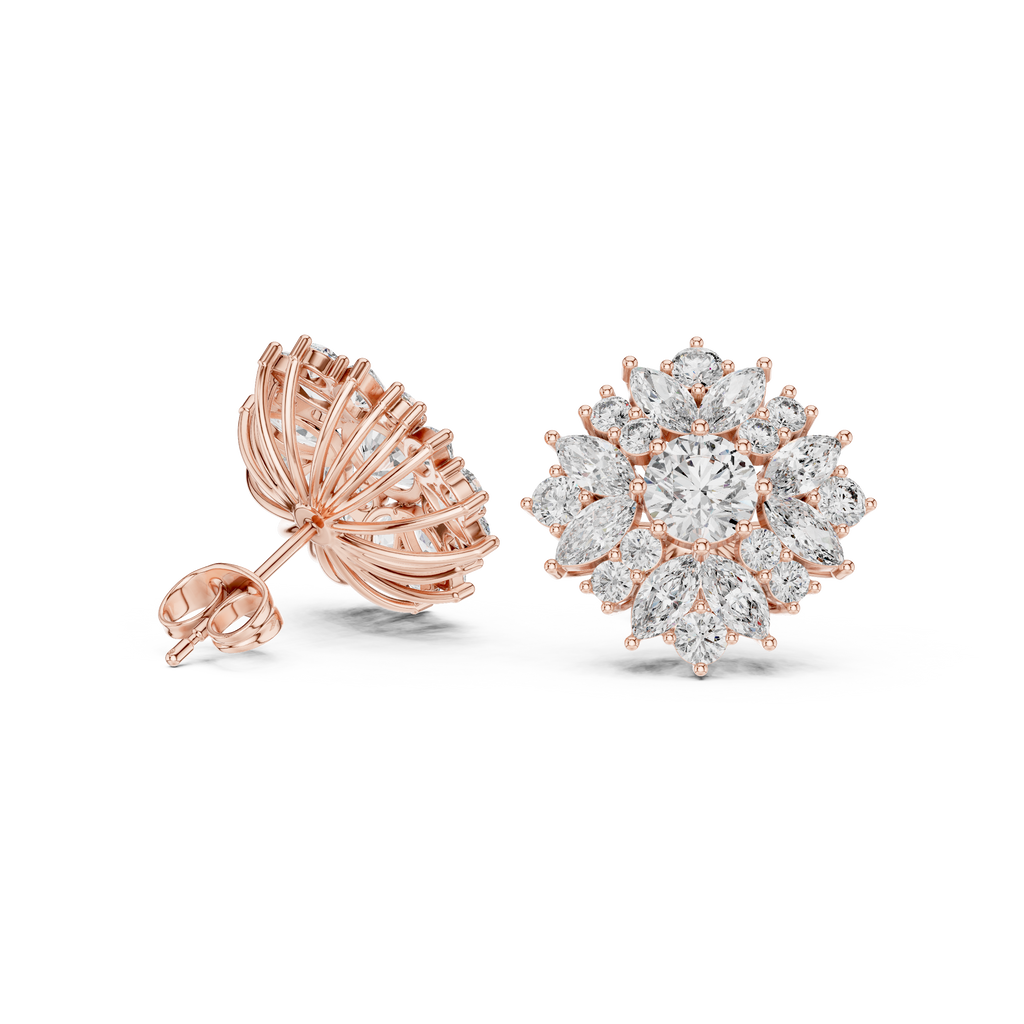 4.12 CT Marquise Diamond Floral Cluster Stud Earrings