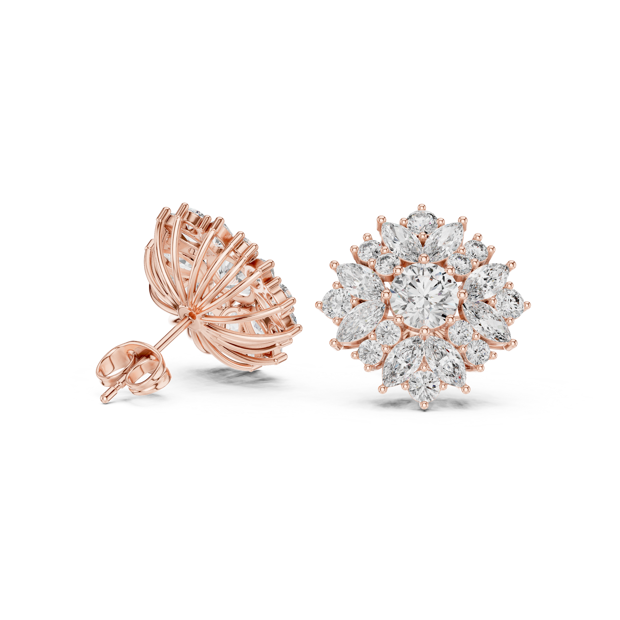 4.12 CT Marquise Diamond Floral Cluster Stud Earrings