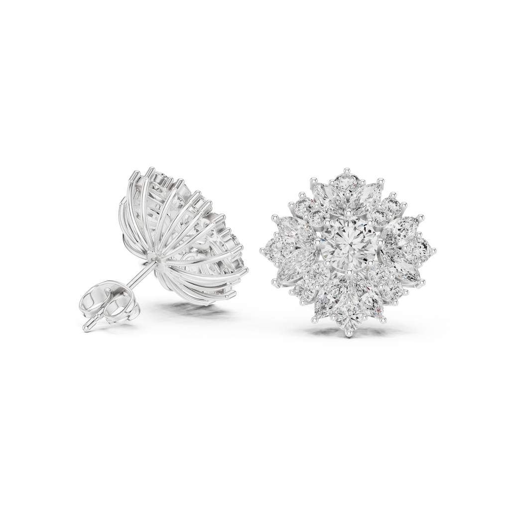 4.12 CT Marquise Diamond Floral Cluster Stud Earrings