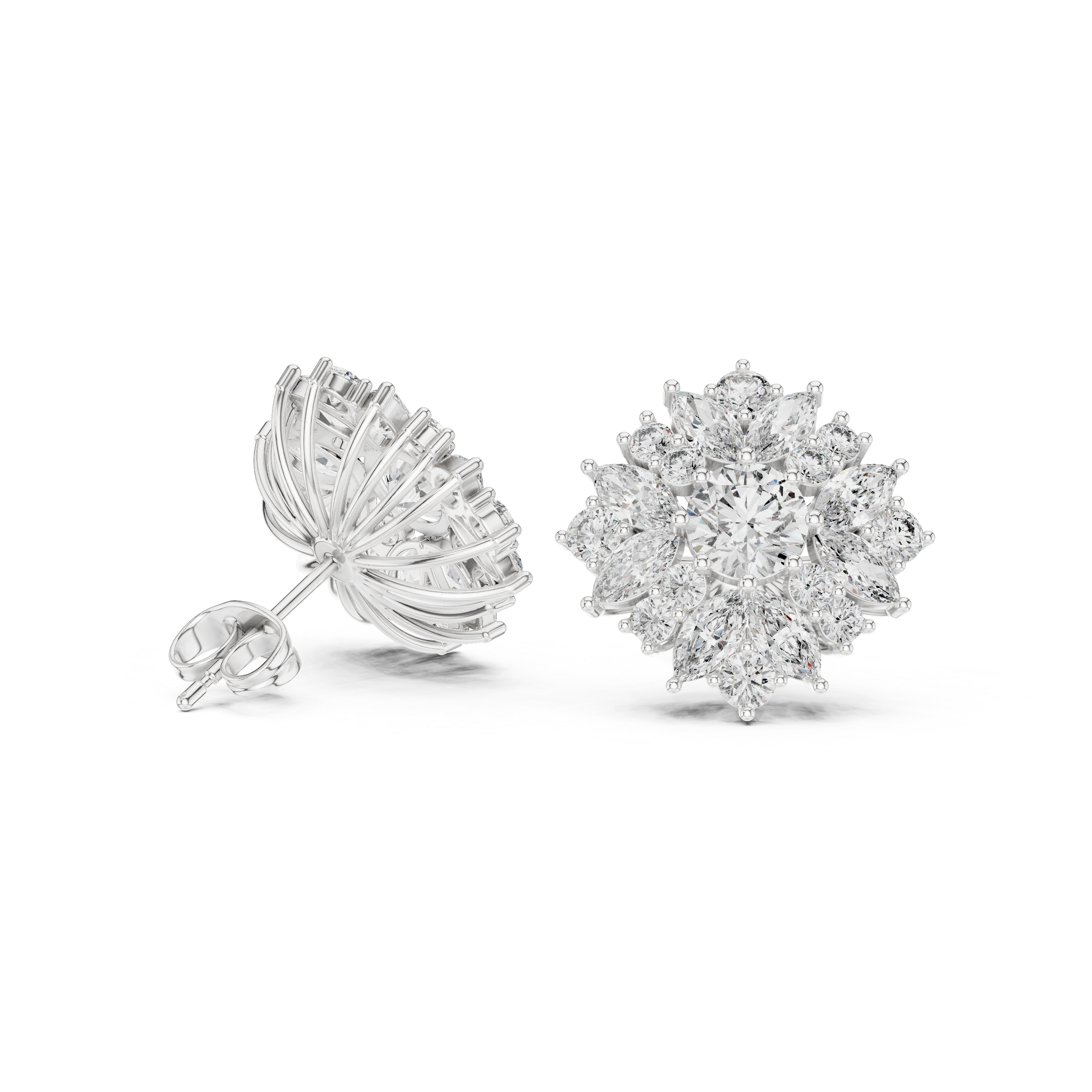 4.12 CT Marquise Diamond Floral Cluster Stud Earrings