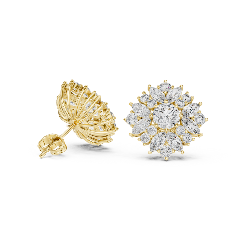 4.12 CT Marquise Diamond Floral Cluster Stud Earrings