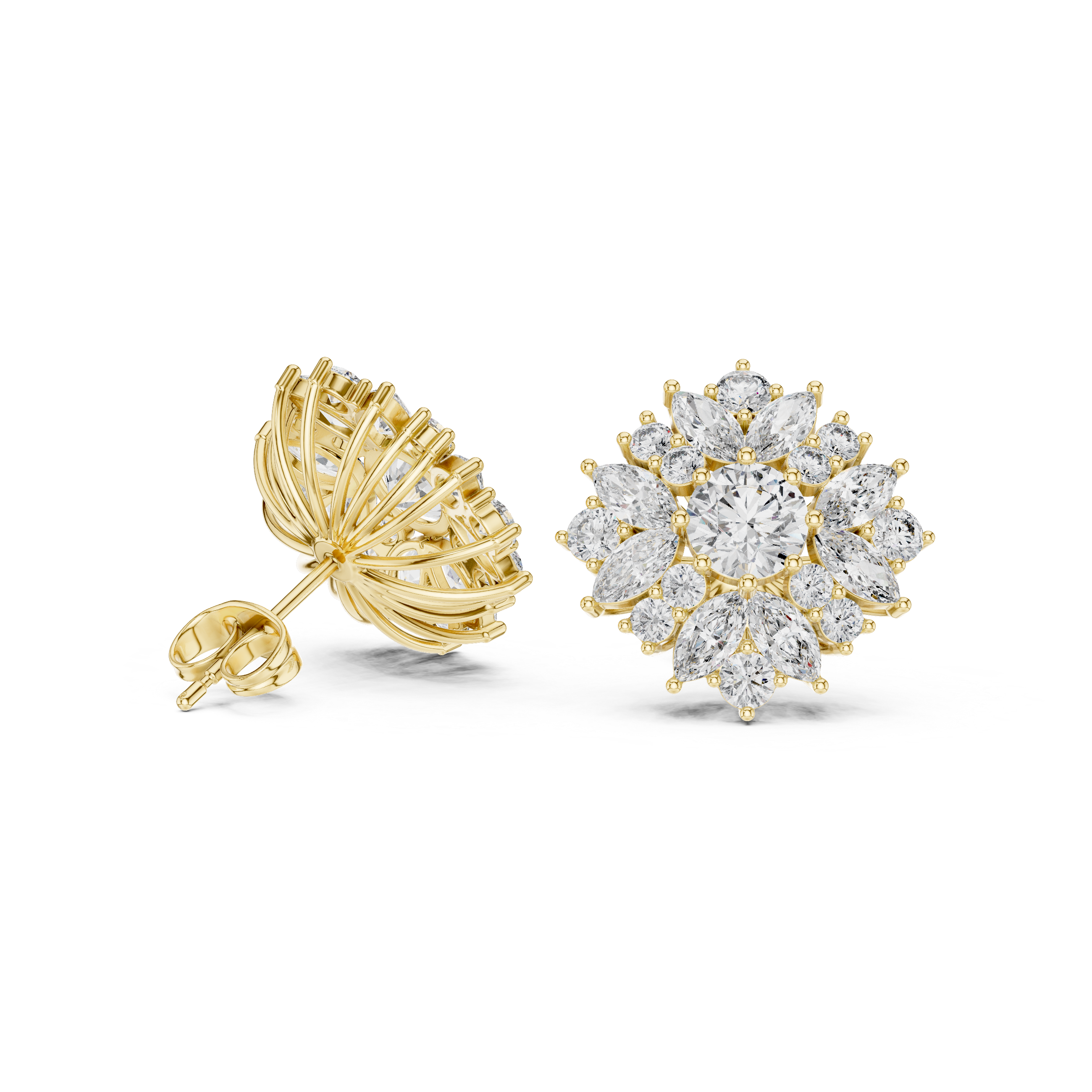 4.12 CT Marquise Diamond Floral Cluster Stud Earrings