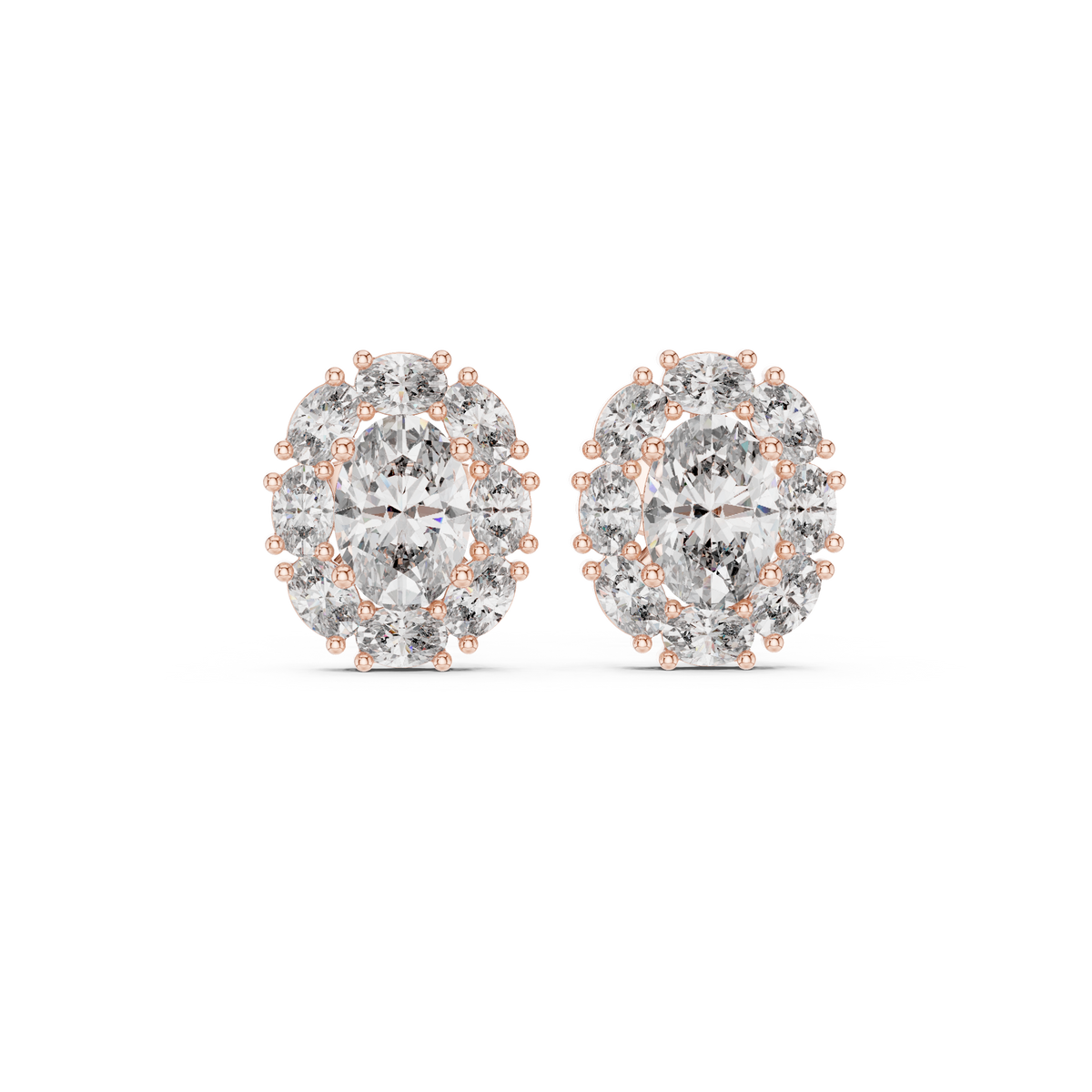 Oval Diamond Halo Stud Earrings, gallery image — Jewelix Atelier