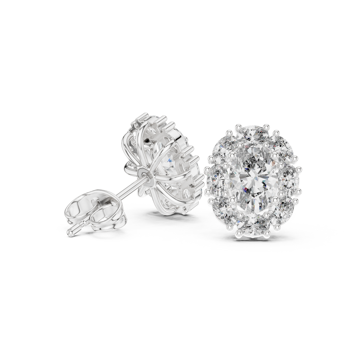 Oval Diamond Halo Stud Earrings, product photo — Jewelix Atelier
