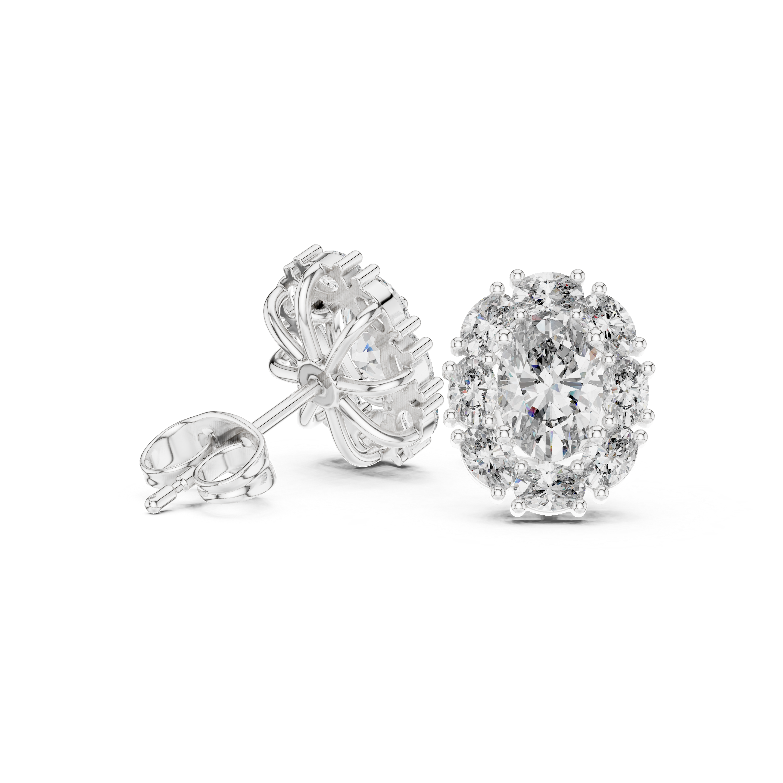 1.69 CT Oval Diamond Halo Stud Earrings