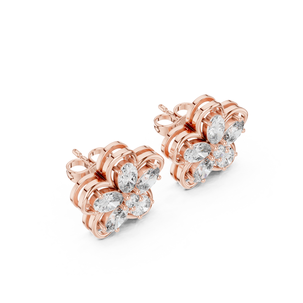 1.59 CT Oval Diamond Floral Stud Earrings