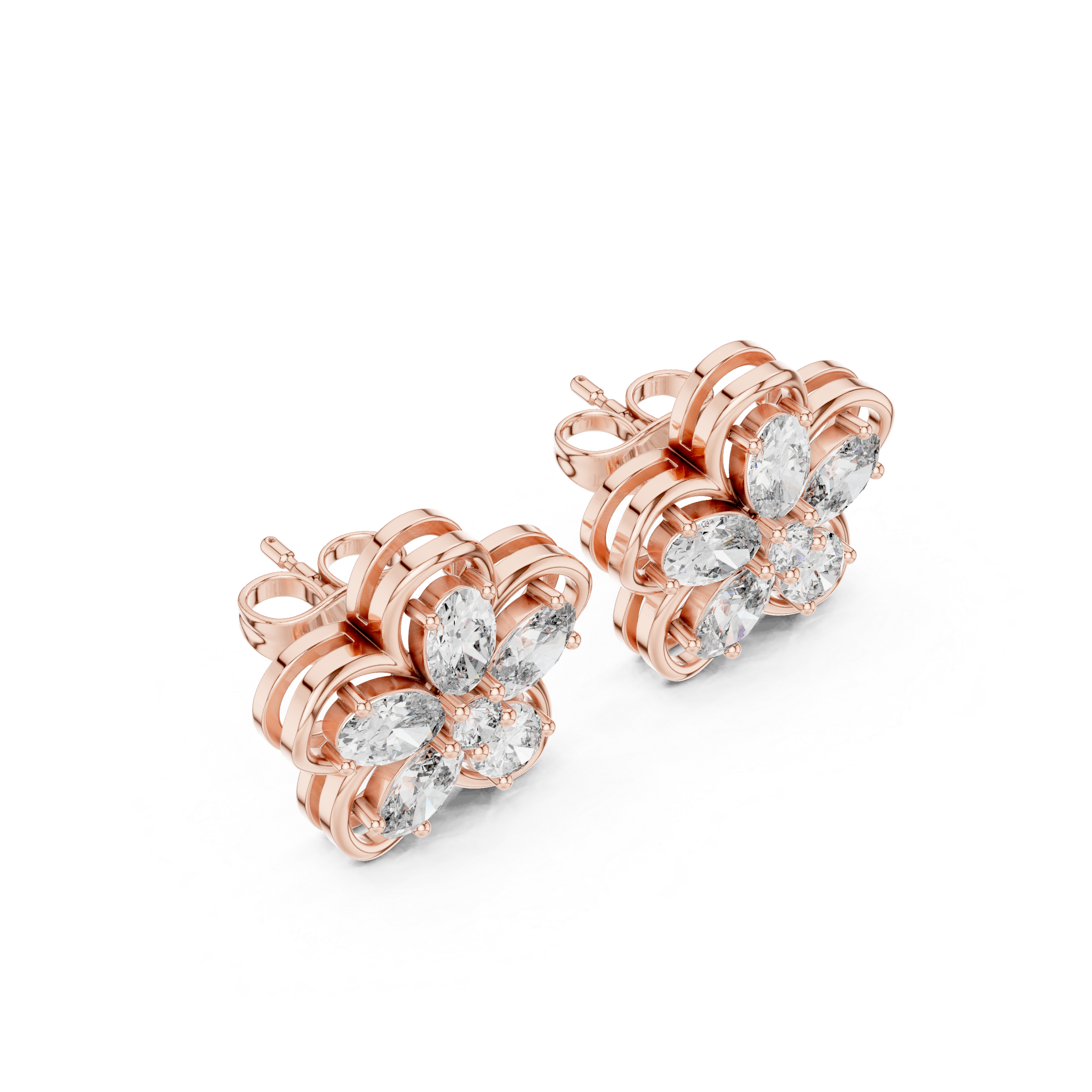 1.59 CT Oval Diamond Floral Stud Earrings