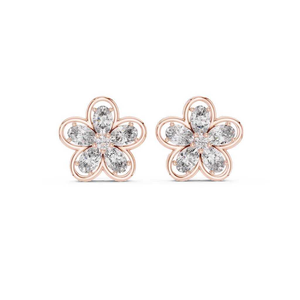 1.59 CT Oval Diamond Floral Stud Earrings