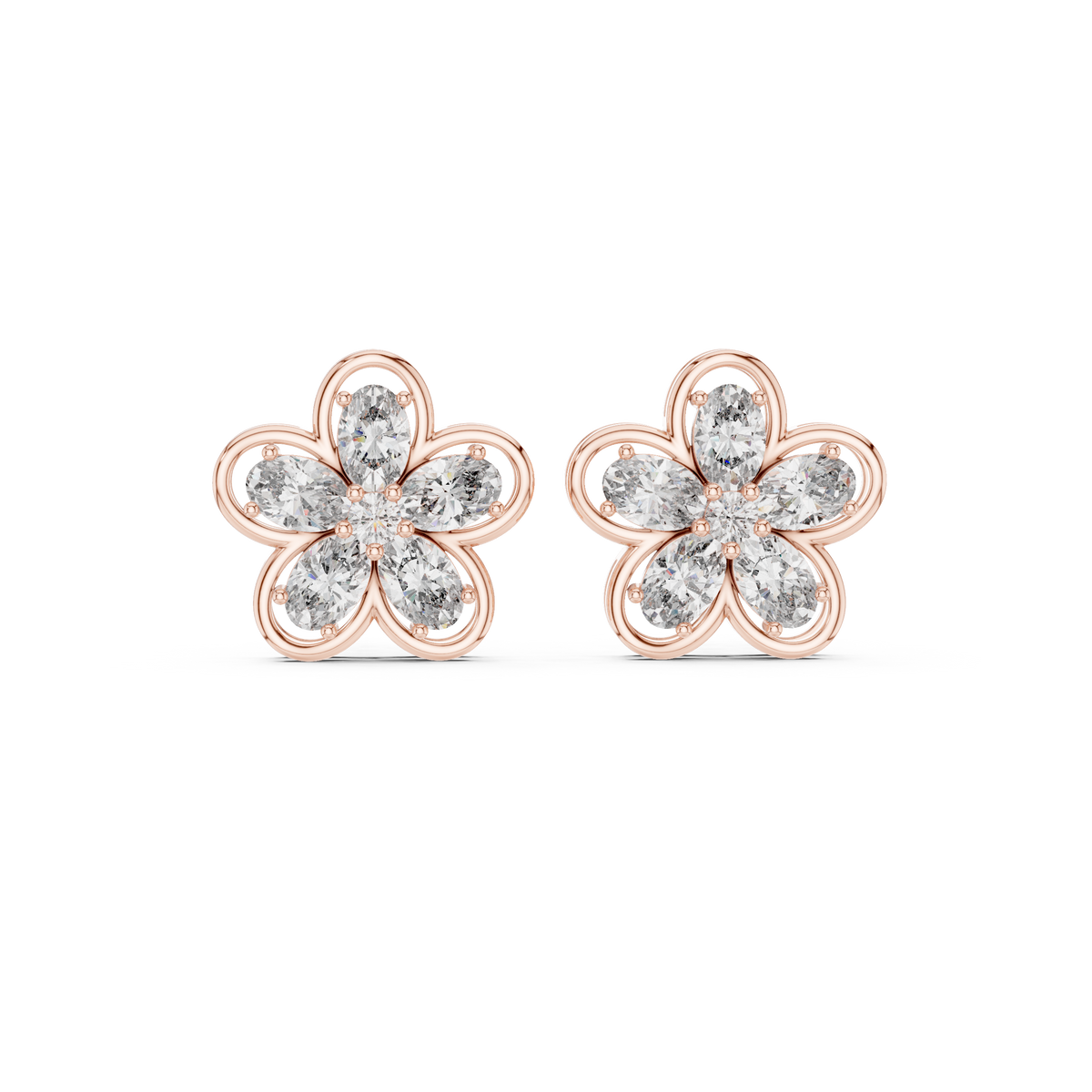 Oval Diamond Floral Stud Earrings, gallery image — Jewelix Atelier