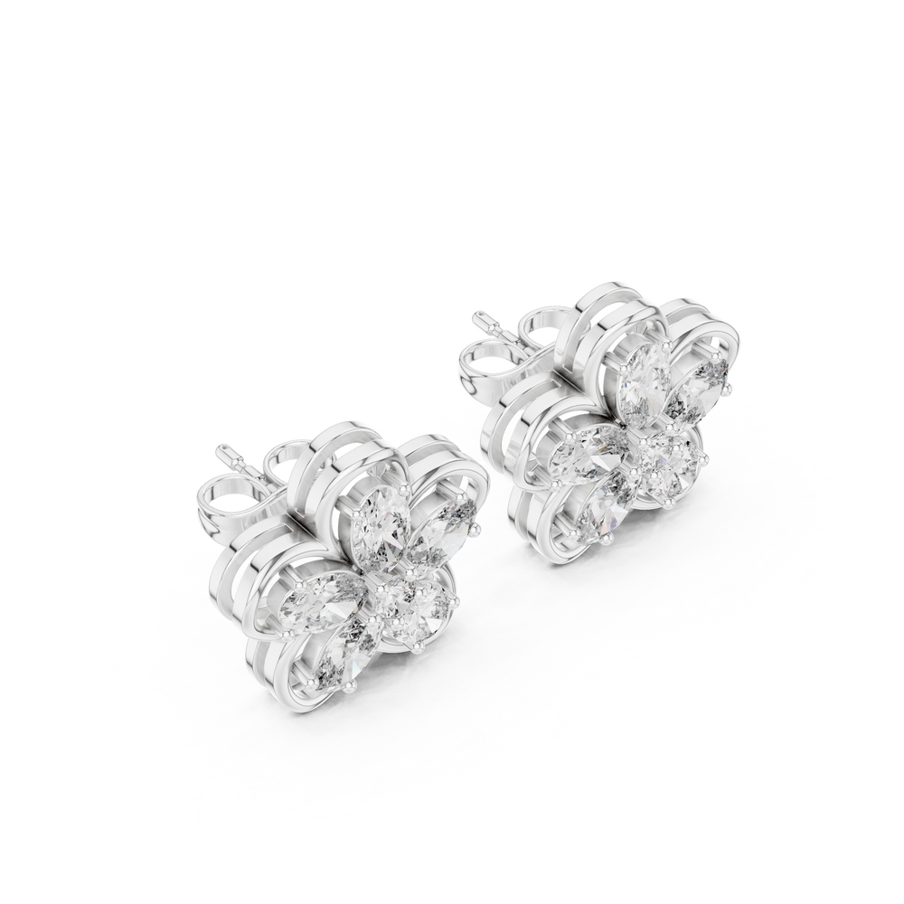 1.59 CT Oval Diamond Floral Stud Earrings